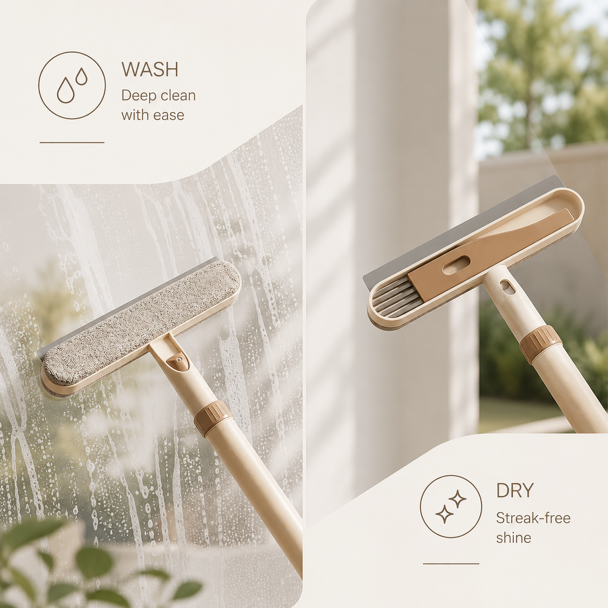 Multifunction Extendable Handle Glass Cleaning Brush with Hidden Crevice Brush