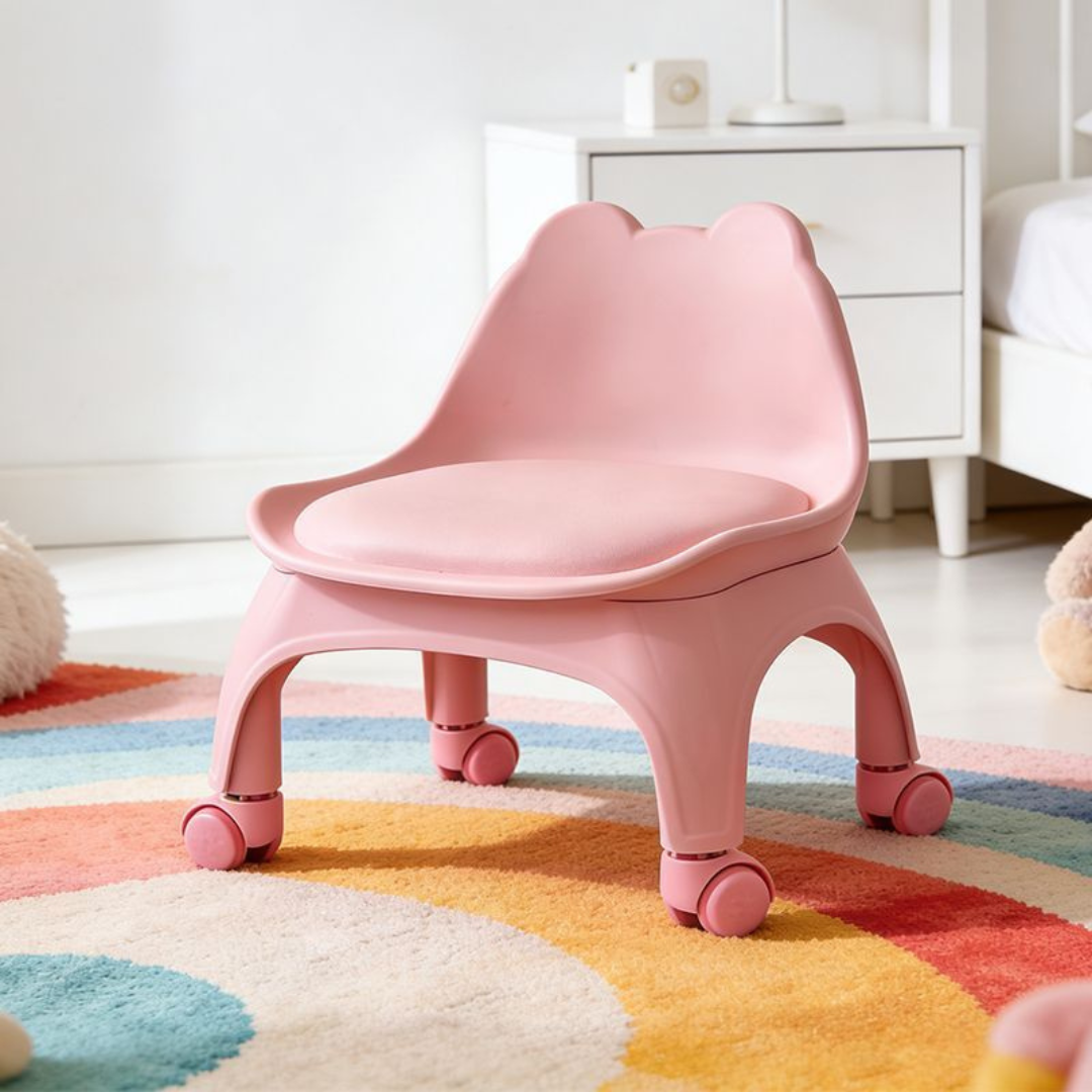 Cute Bear Baby Bucket Plastic Chair with Wheels