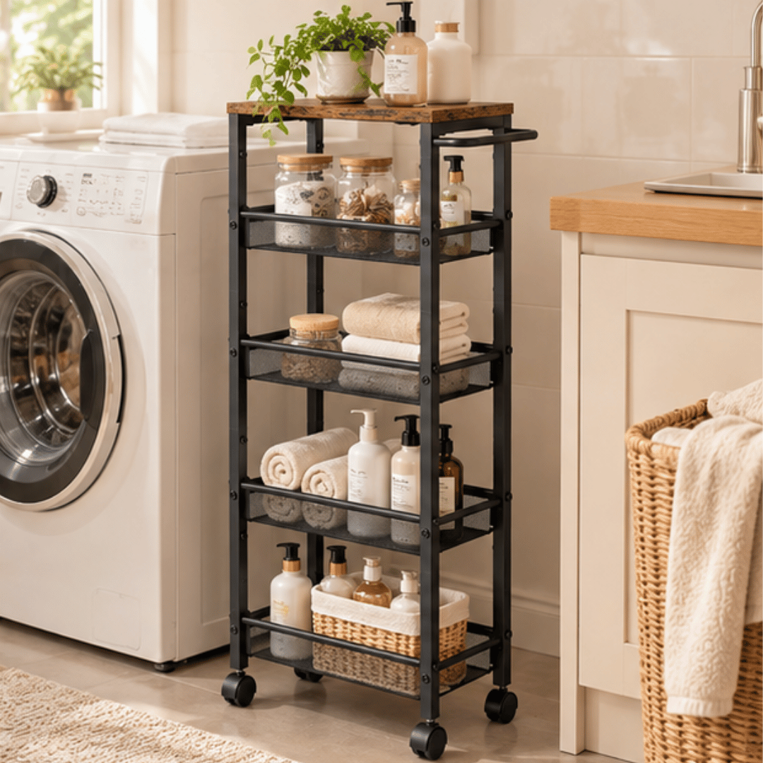 Space Saving Five Tier Mobile Storage Organizer with 360° Wheels