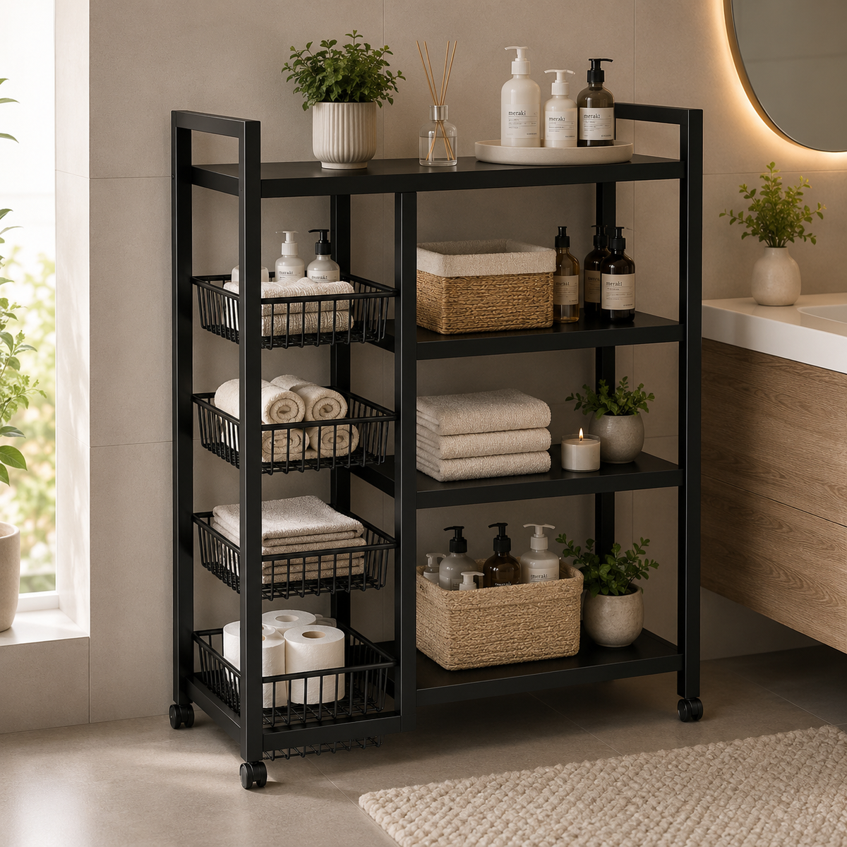Multi Purpose Heavy Duty Mesh Baskets Storage Organizer with Wheels