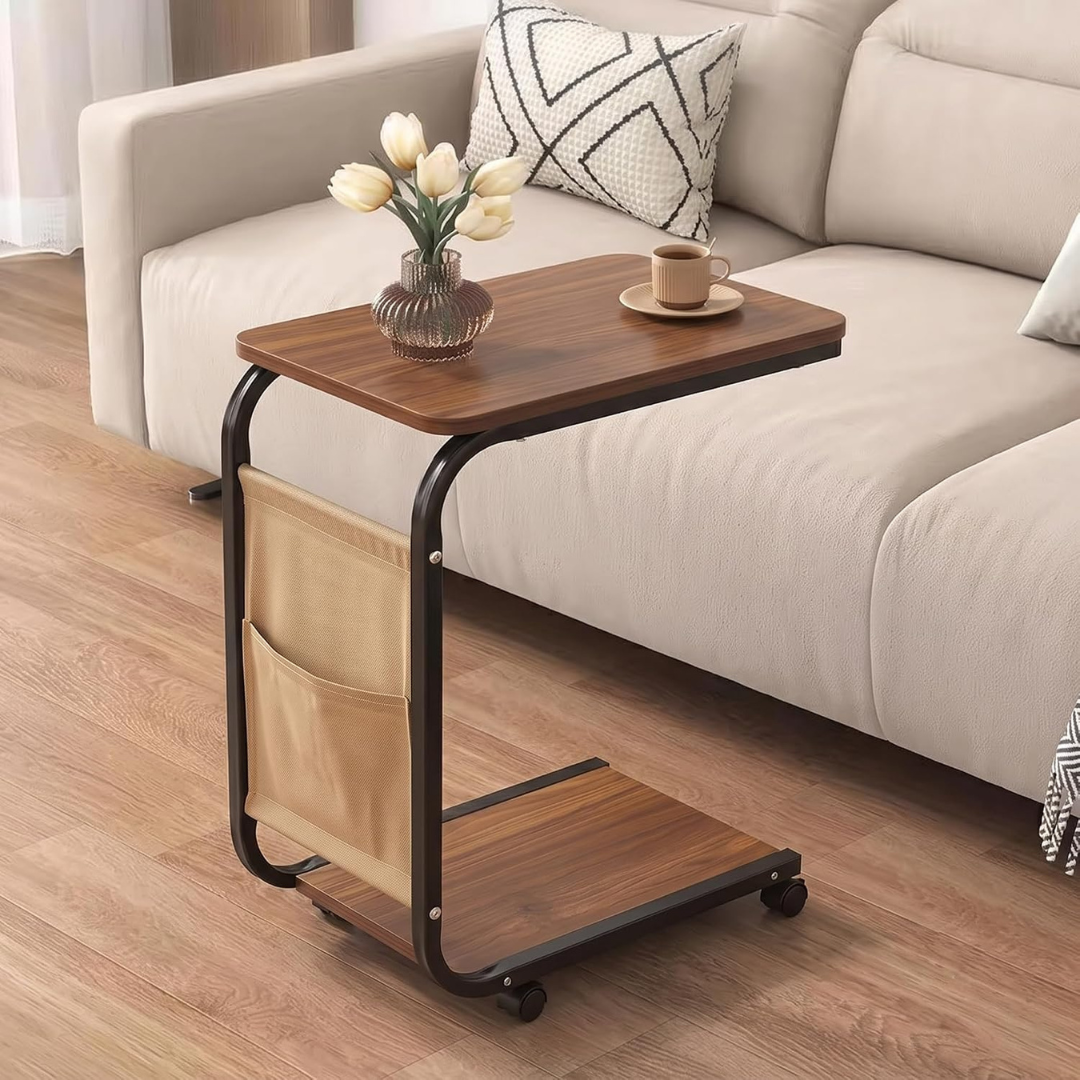Multipurpose Double Layer C Shaped Wheeled Side Table