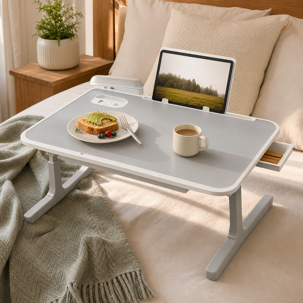 Homero Premium Foldable Bed Table Adjustable Height Multifunction Table with Light