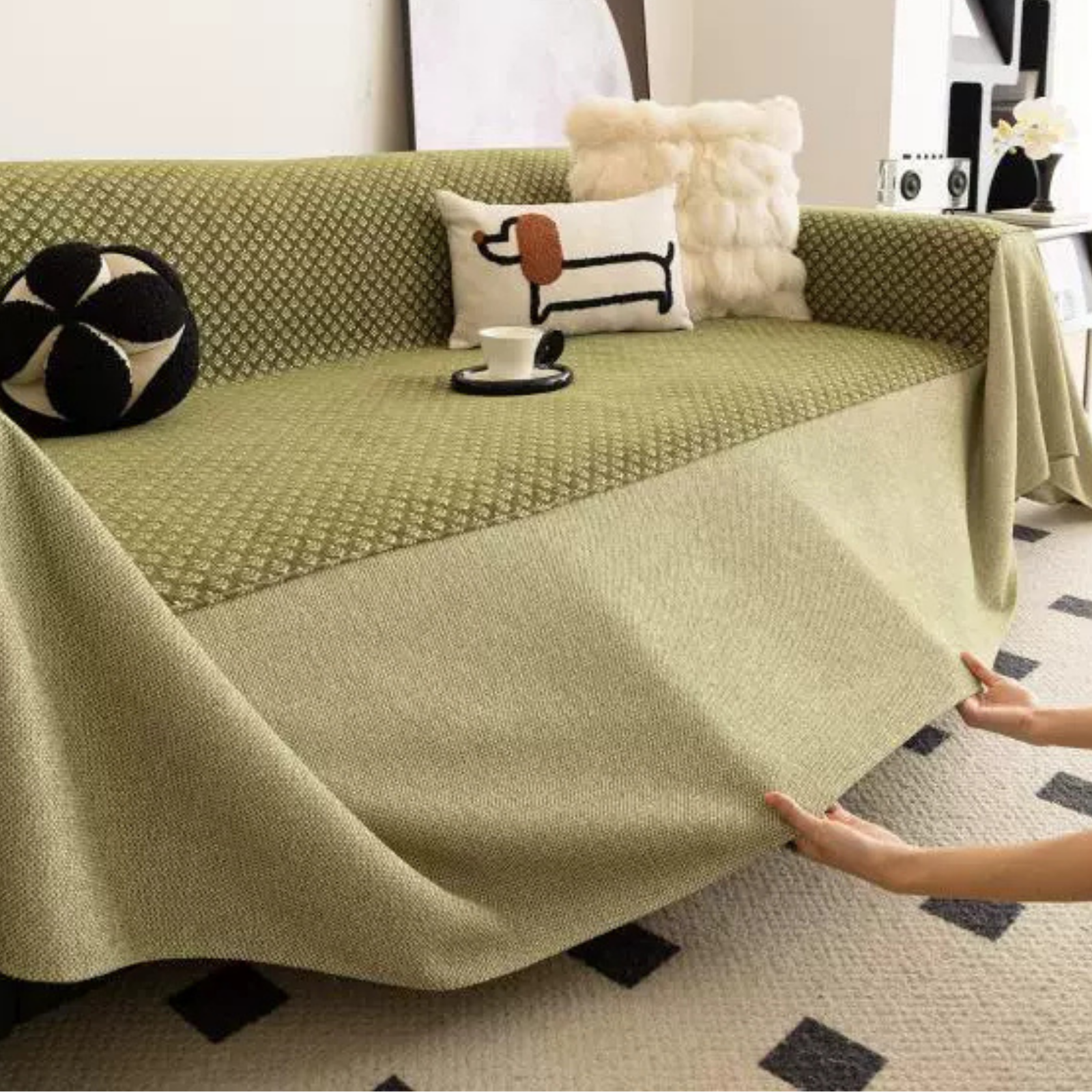 Soft Breathable Chenille Waffle Sofa Throw Cover with Elegant Tassel Finish