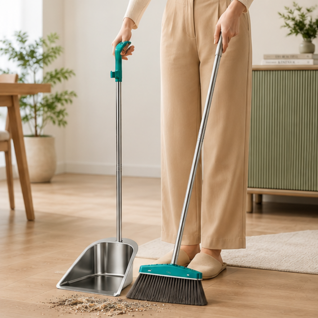 Heavy Duty Stainless Steel Soft Bristles Broom Dustpan Set