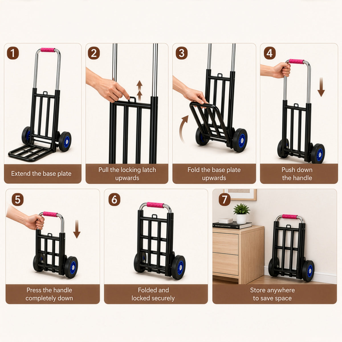 Heavy Duty Foldable Stair Climbing Hand Truck Trolley with Adjustable Handle