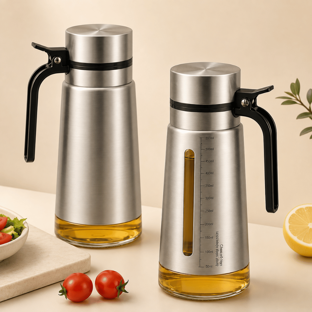 Premium Stainless Steel Oil Dispenser with Auto Flip Lid 650ml