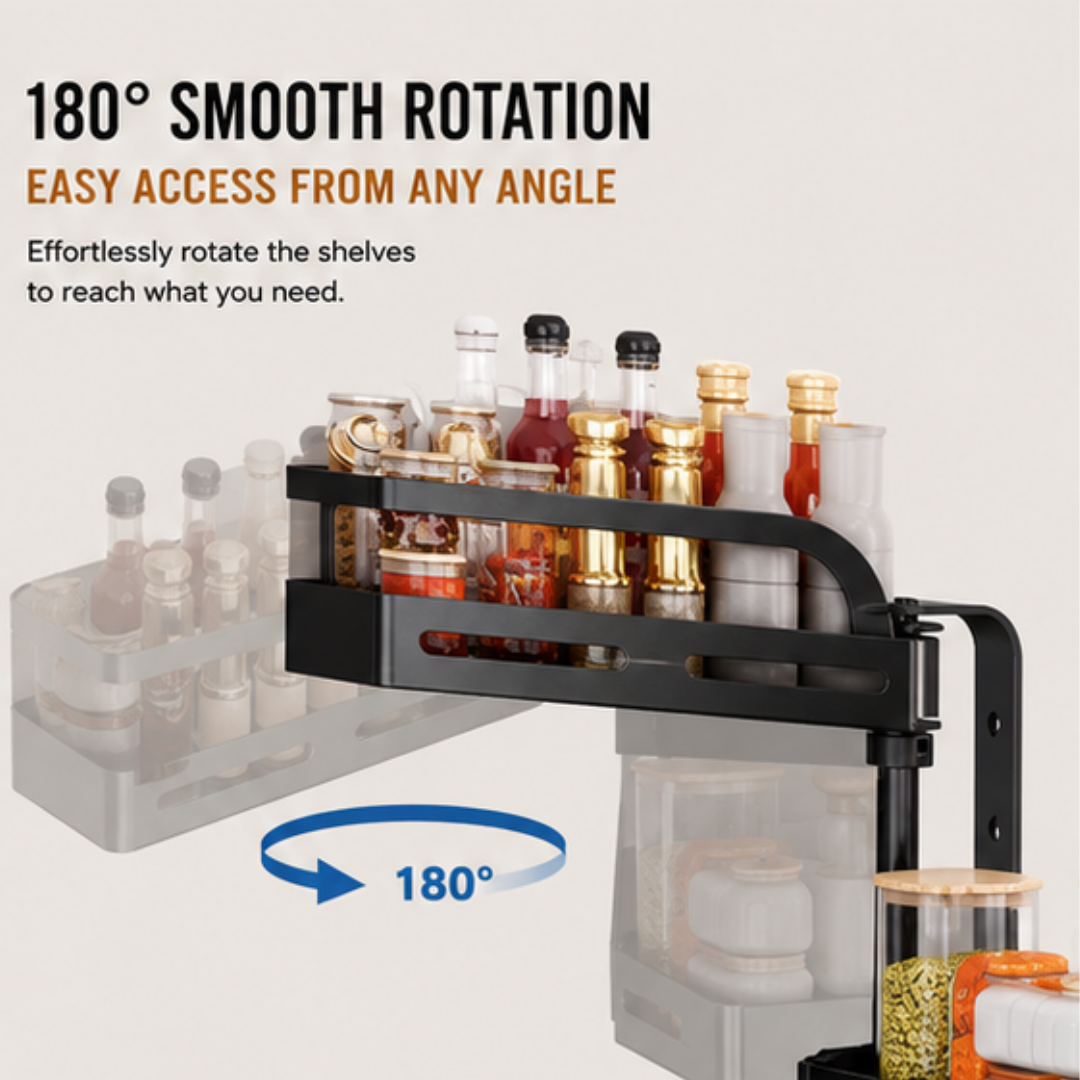 180° Rotating Wall Mounted Shelf Adjustable Corner Spice Rack