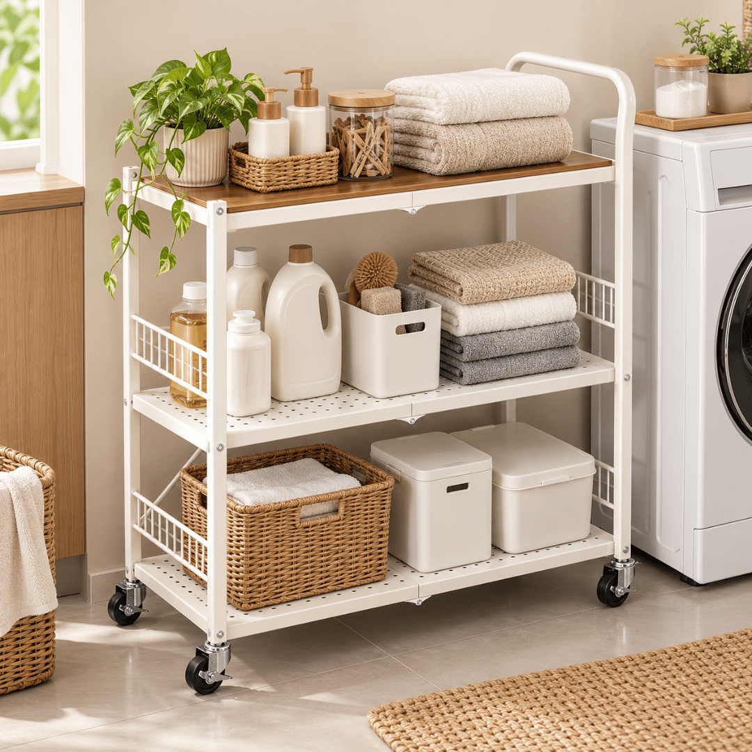 Multi-Purpose Foldable Kitchen Storage Shelf with Wheels