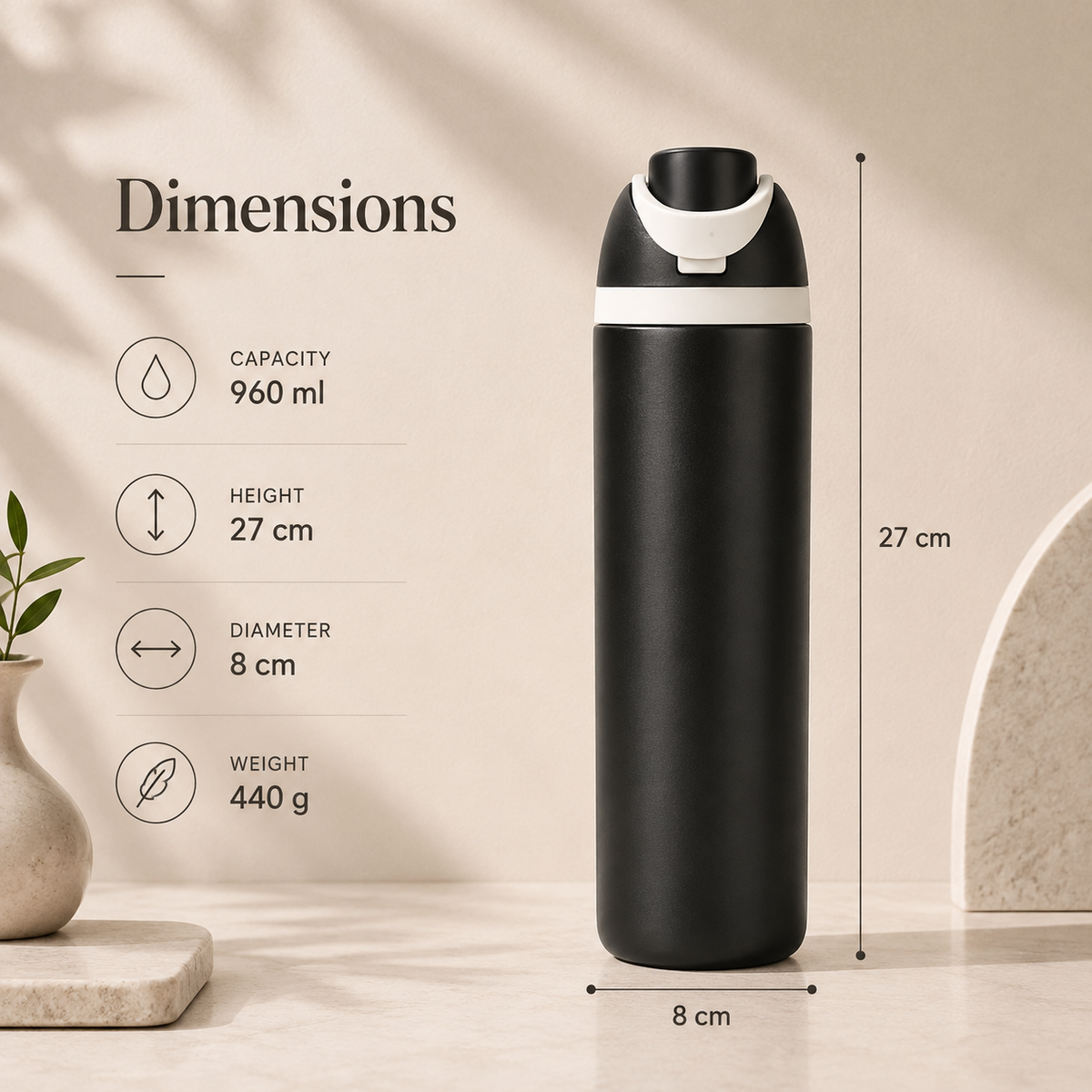 Premium Insulated Stainless Steel BPA Free Water Bottle - 960ml