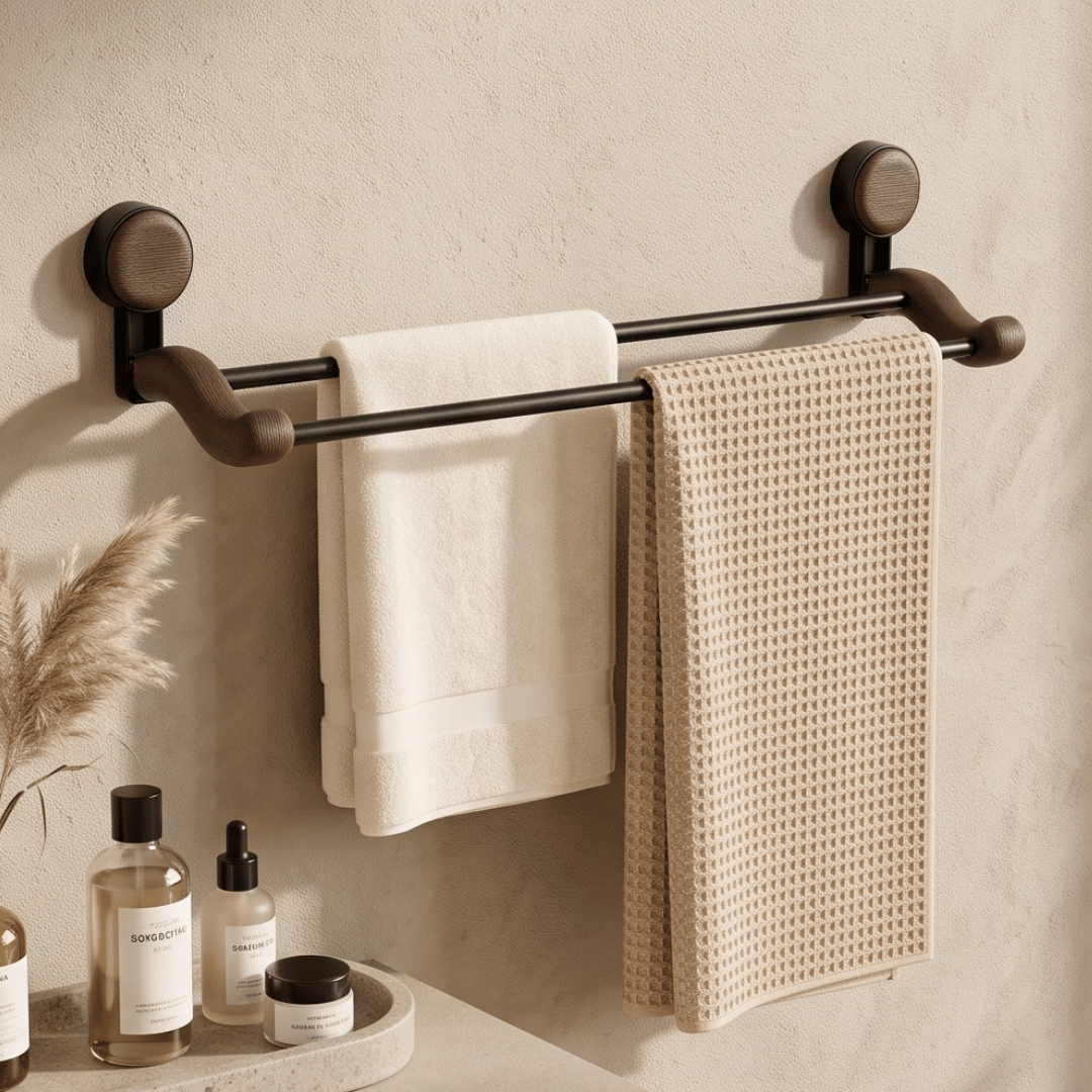 Double Row Natural Wood Towel Rack