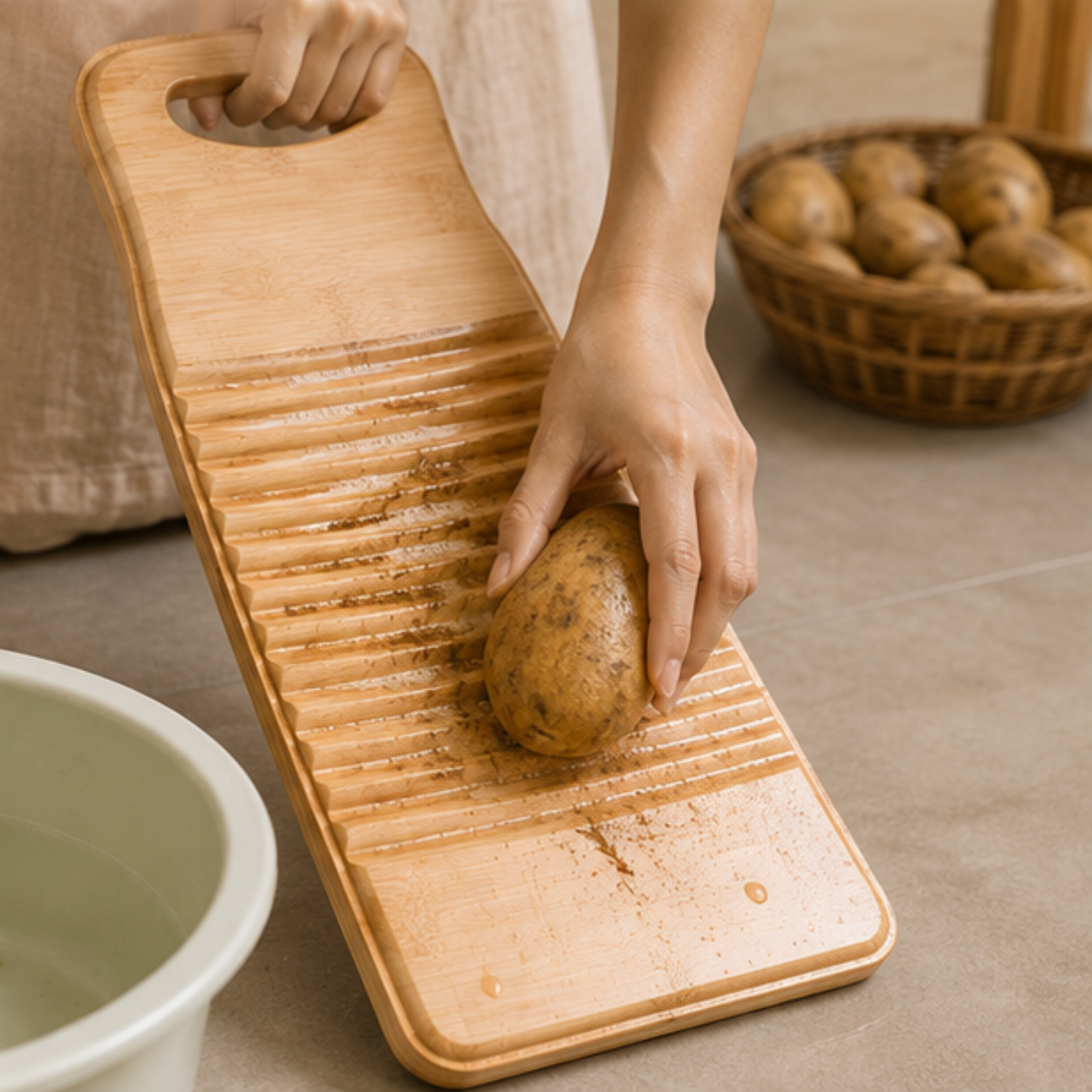 Premium Natural Bamboo Laundry Scrub Washboard