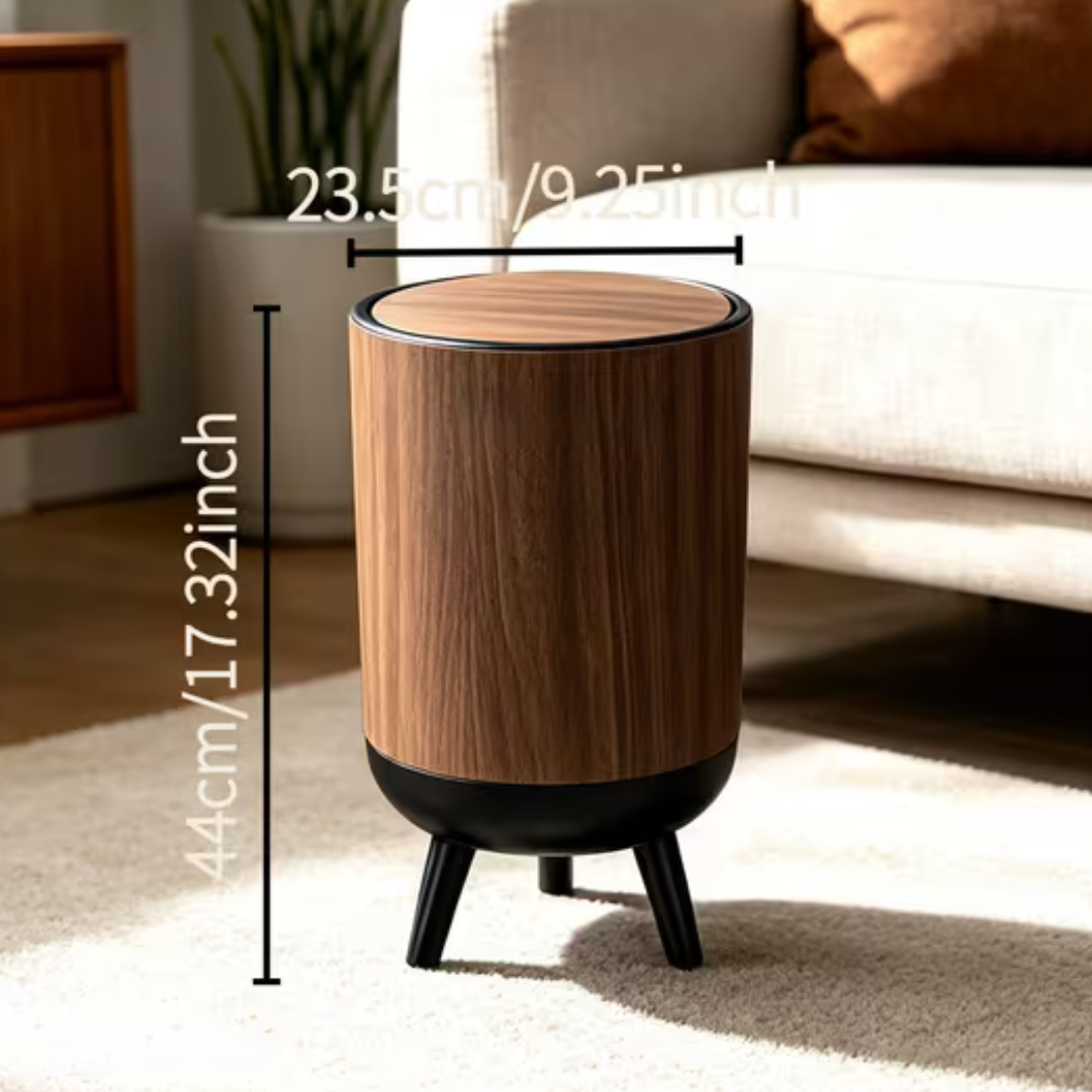 Nordic Style Wooden Grain Elevated Trash Can - 15L Capacity
