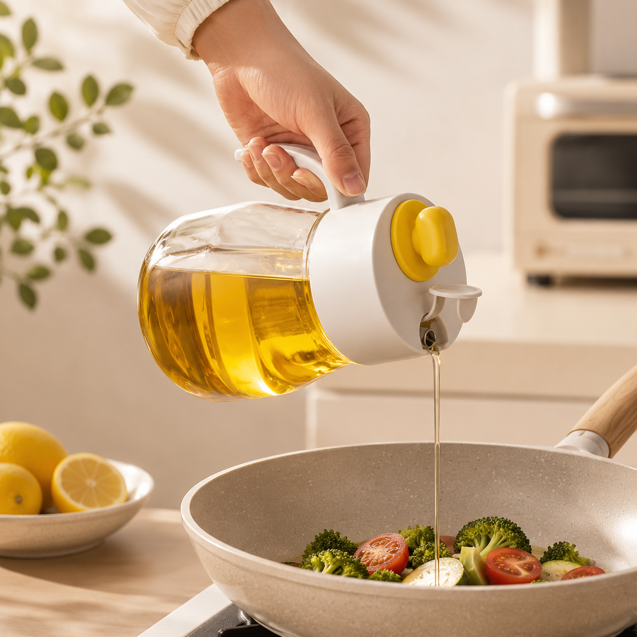 Automatic Flip Lid Glass Oil Dispenser Bottle - 900ml