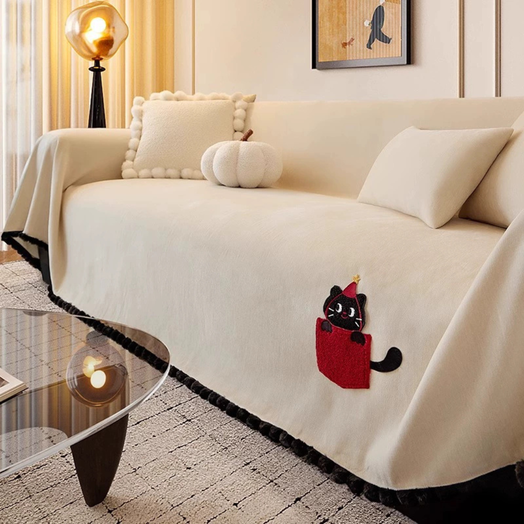 Cute Cartoon Chenille Soft Cozy Anti Slip Throw Sofa Cover