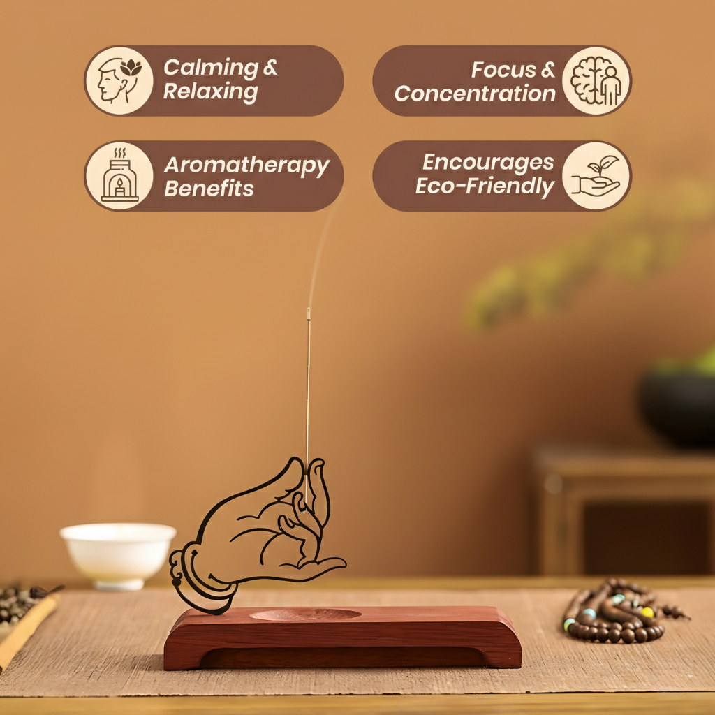 Homero Wooden Base Zen Metal Hand Incense Holder - 16cm