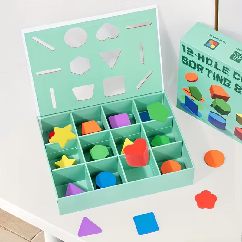 HOMERO Montessori Color Shape Classification Wooden Build Box Toy 10 Hole Set