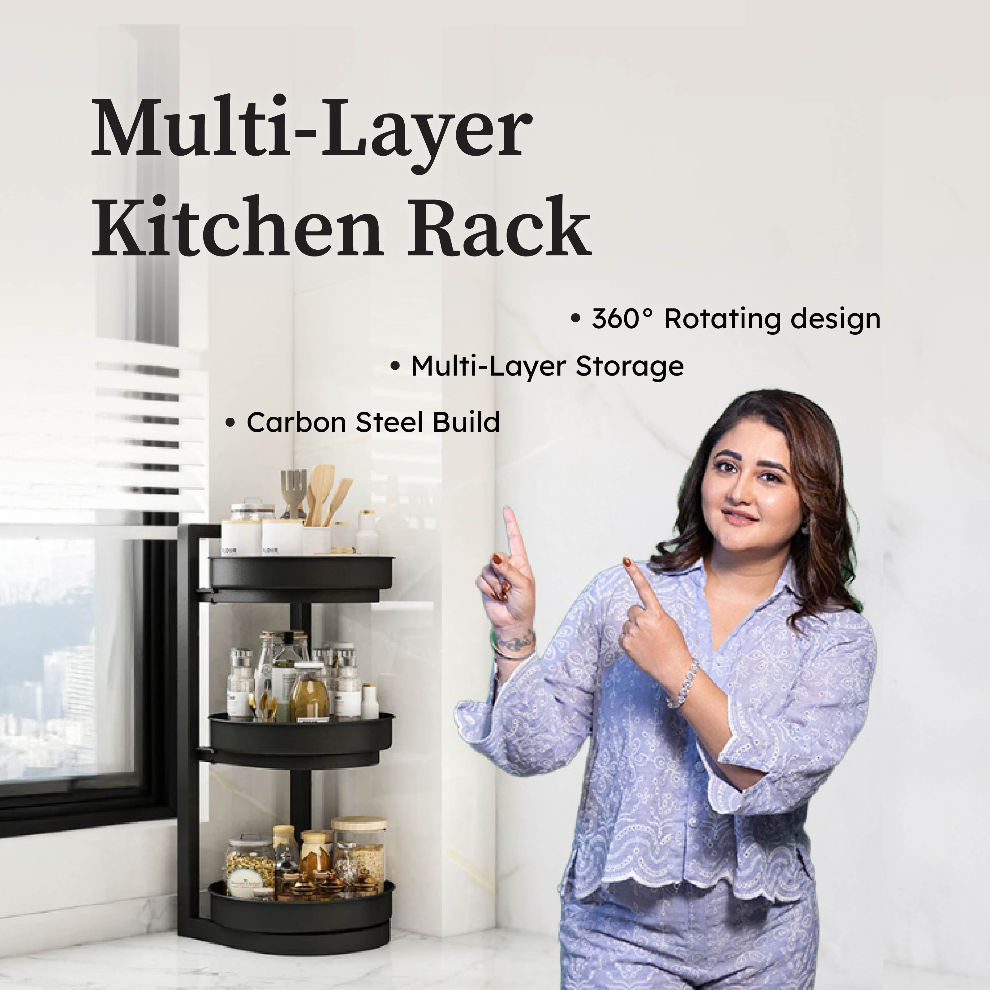 Rotating Carbon Steel Multi-Layer Adjustable Kitchen Rack