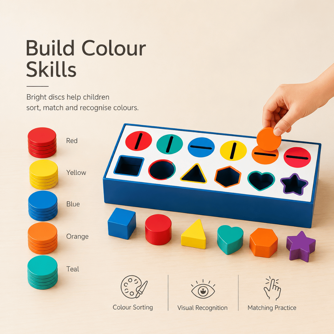 HOMERO Montessori Color Shape Classification Wooden Build Box Toy 10 Hole Set