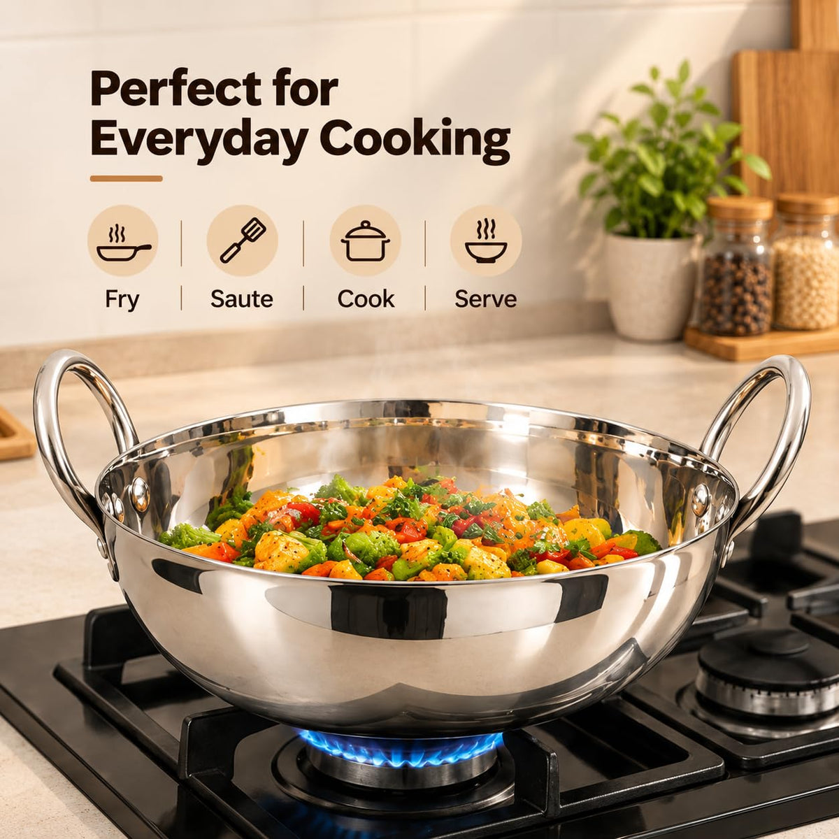 Premium Stainless Steel Mirror Finish Deep Kadhai