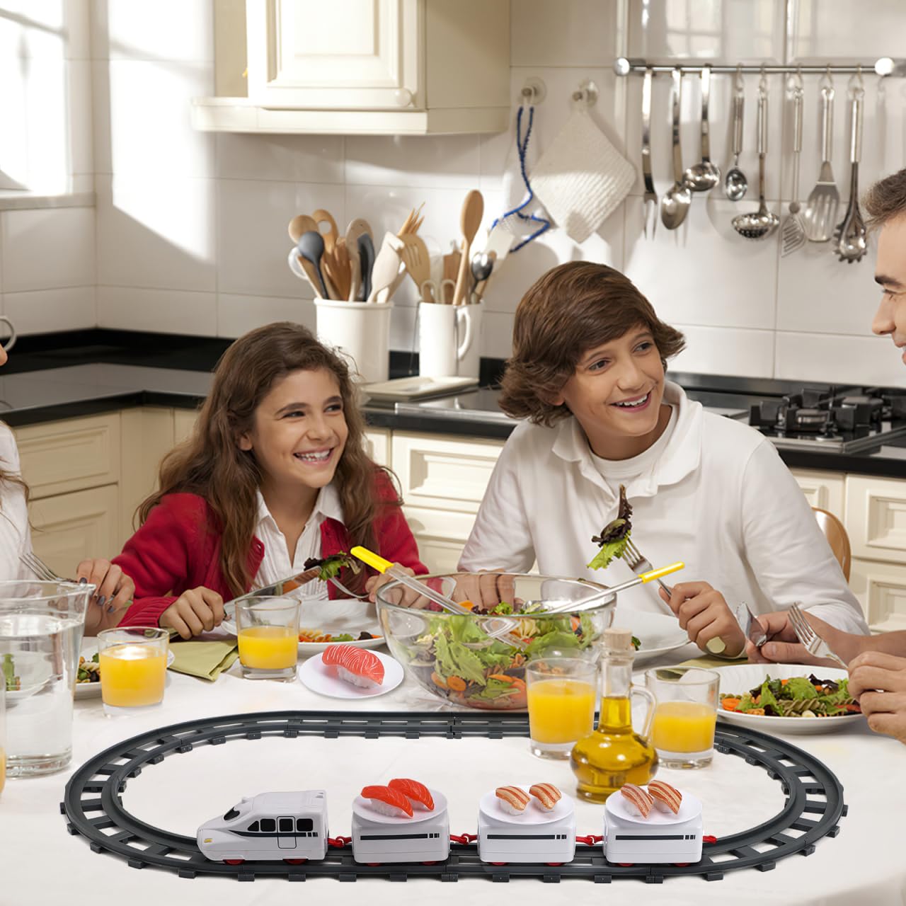 Rotating Electric Conveyor Track Train Serving Set - 17 Piece Set