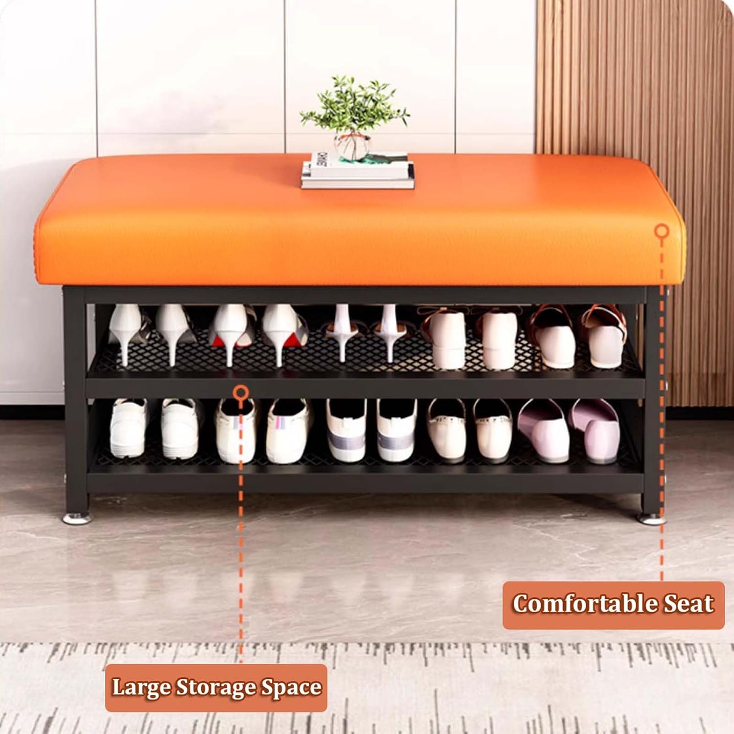 Multipurpose Metal Shoe Bench with Microfiber Leather Seat