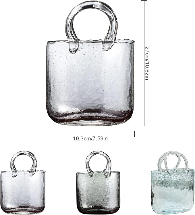 Homero Transparent Hand Blown Glass Vase with Elegant Purse Design