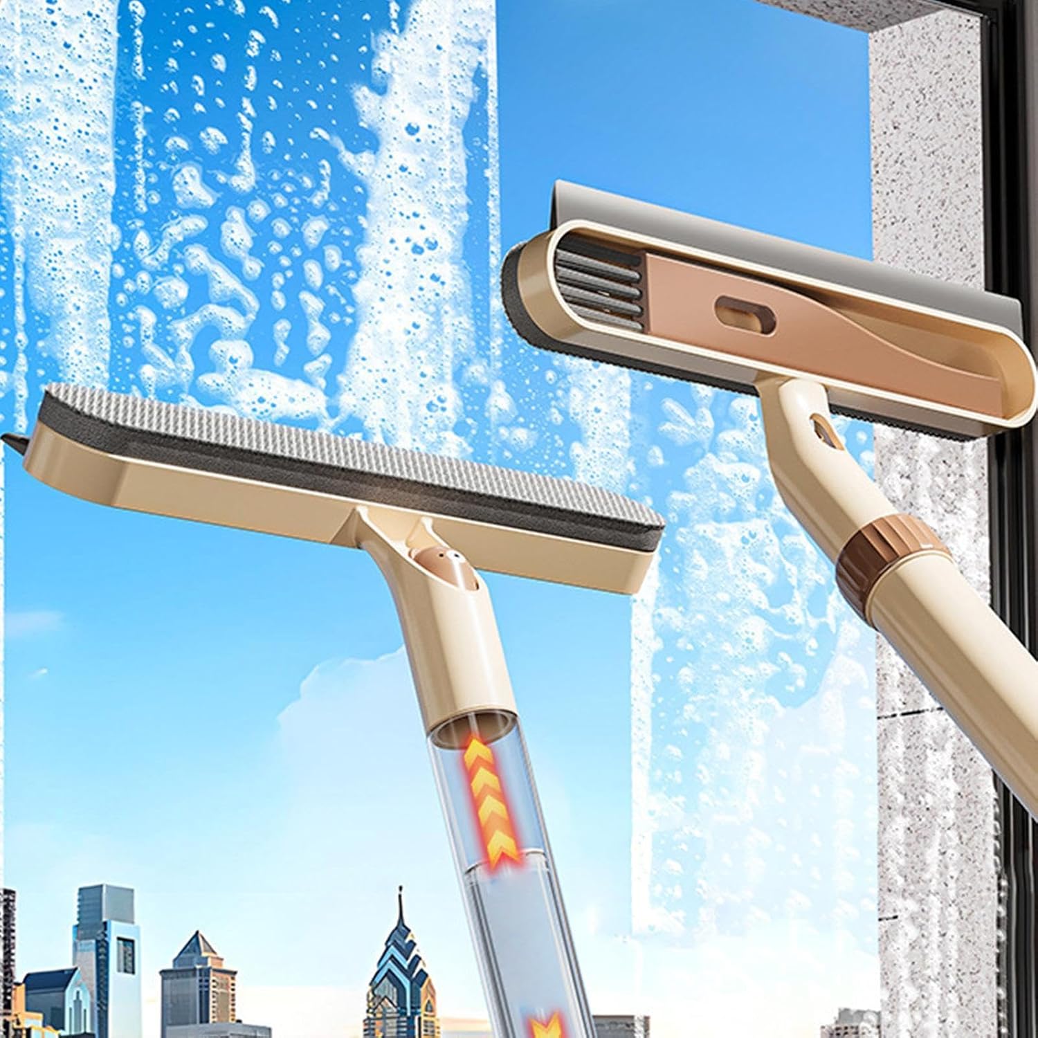 Multifunction Extendable Handle Glass Cleaning Brush with Hidden Crevice Brush