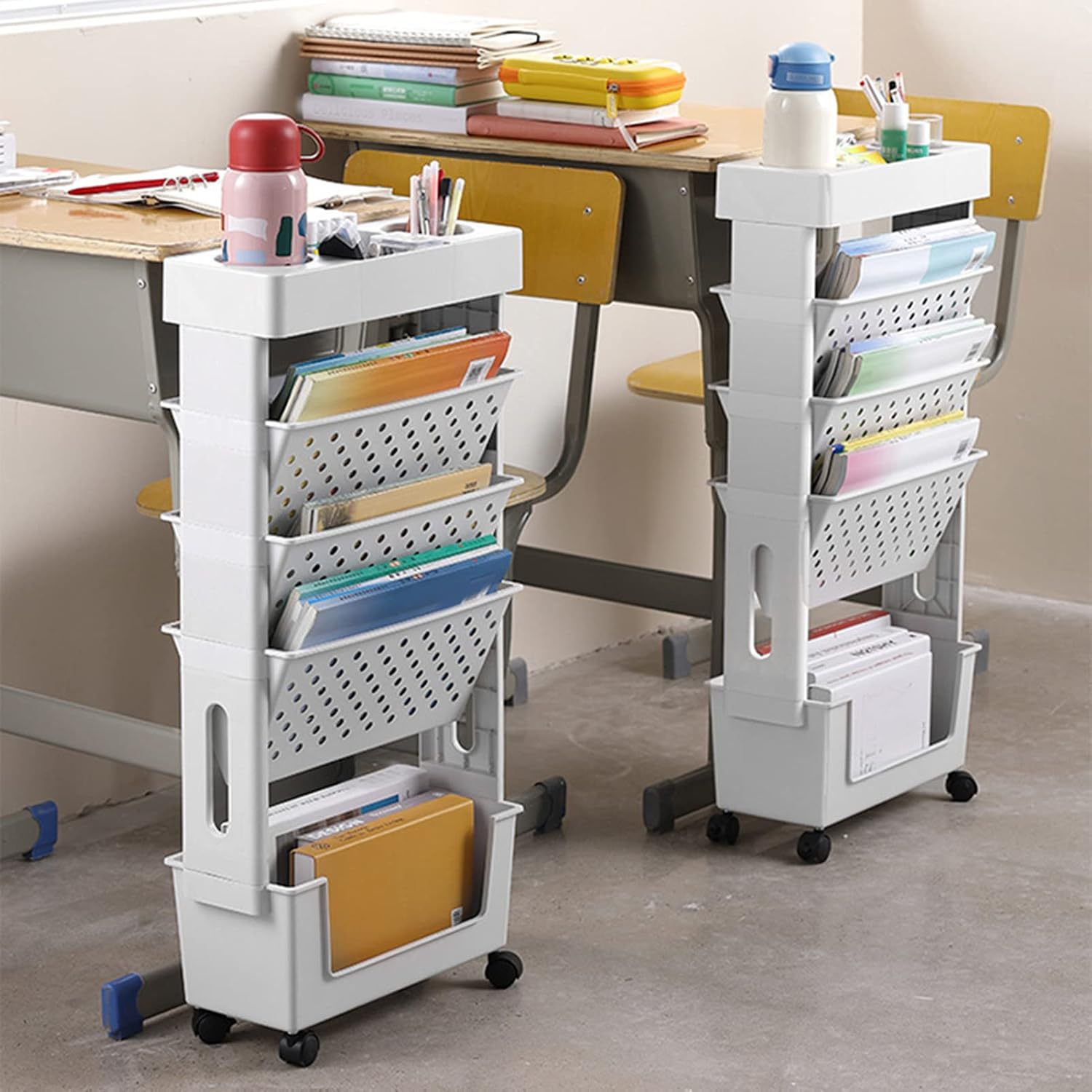 Multi Purpose Space Saving Dual Access Book Stationery Organizer with Wheels