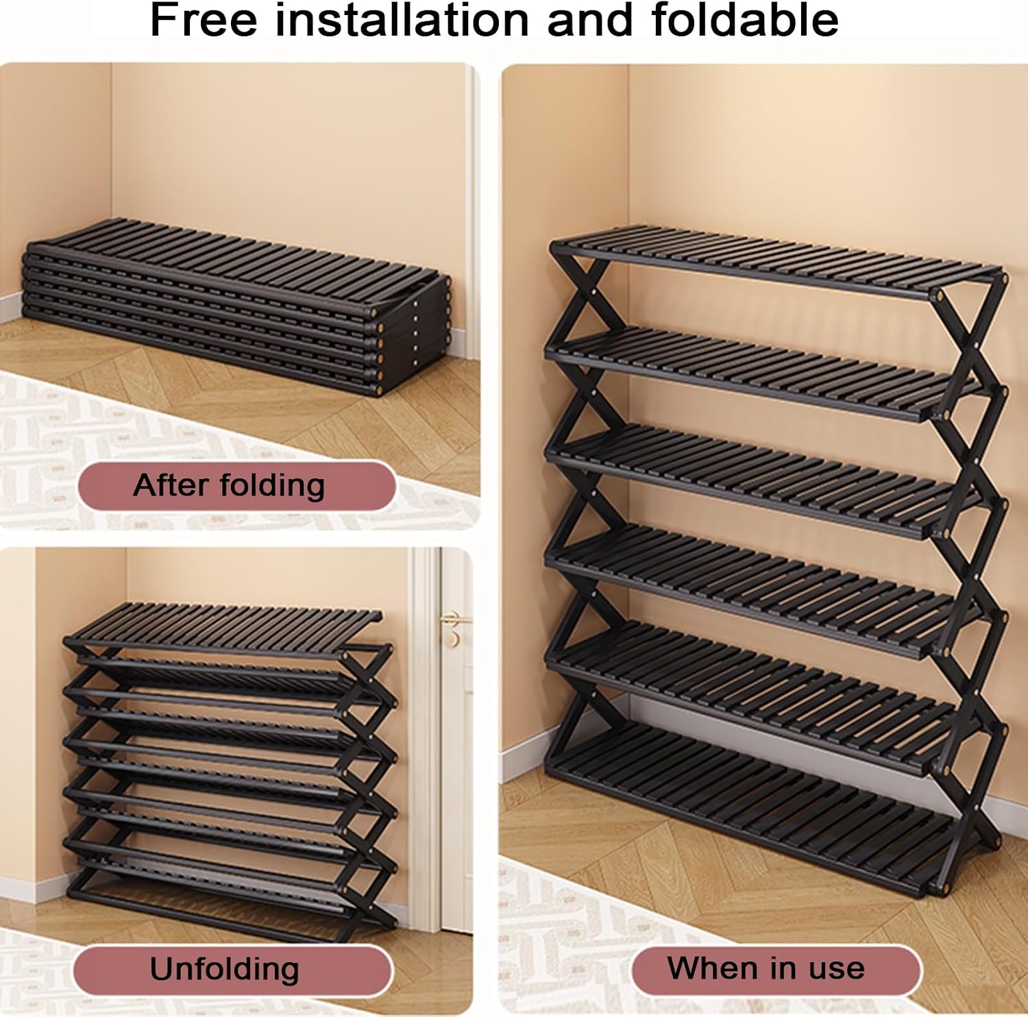 Foldable Space Saving Bamboo Multi Purpose Shoe Storage Rack