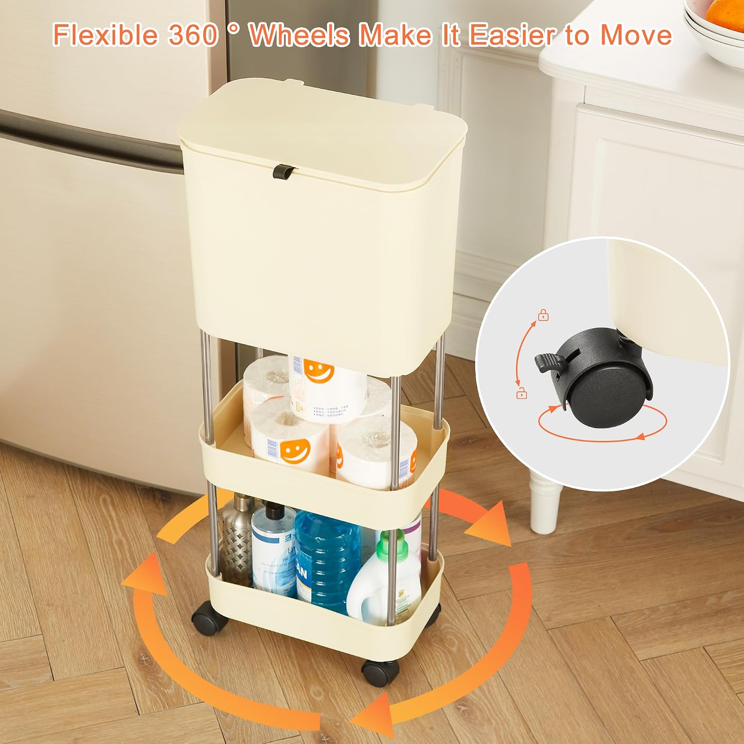 Multi Layer Dry Wet Separation Storage Cart with Wheels