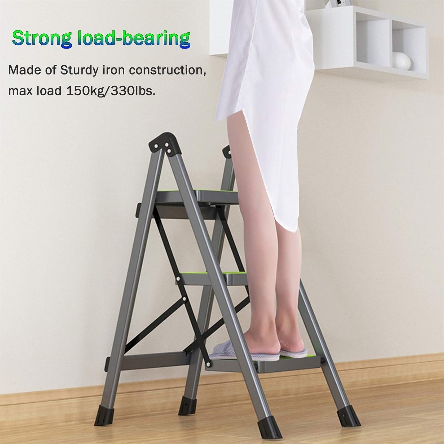 HOMERO Heavy-Duty 3 Step Anti-Slip Wide Pedal Folding Step Ladder