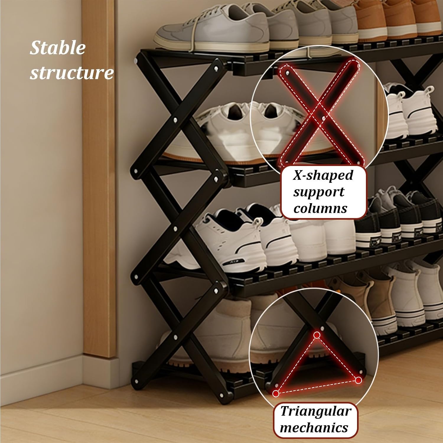 Foldable Space Saving Bamboo Multi Purpose Shoe Storage Rack