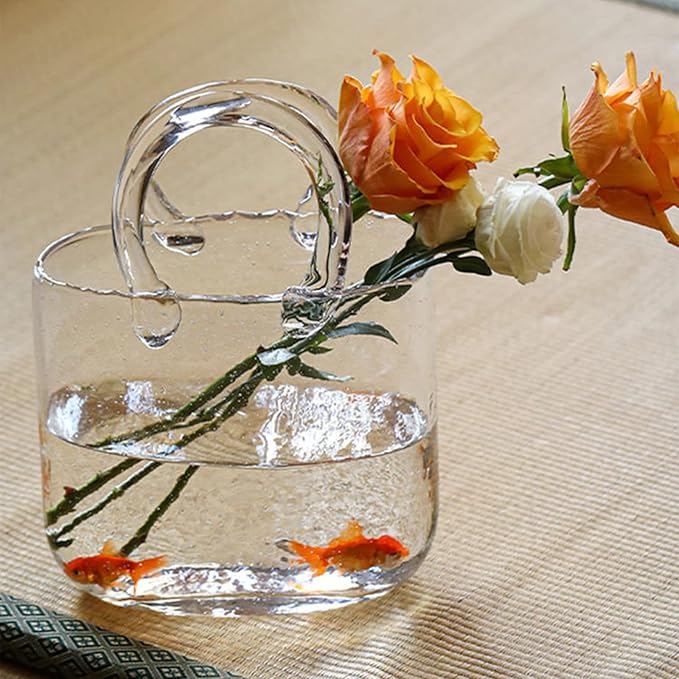 Homero Transparent Hand Blown Glass Vase with Elegant Purse Design