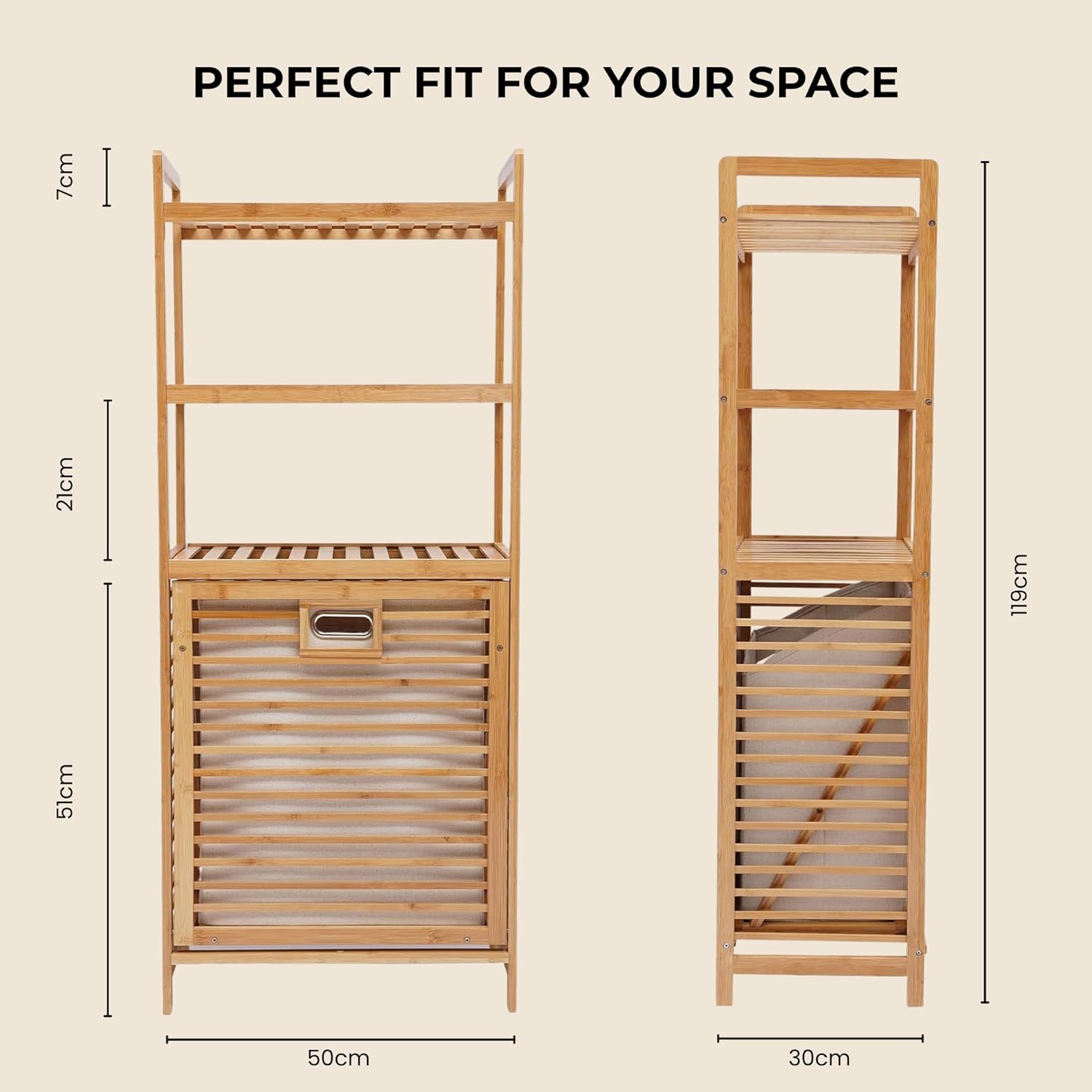 Premium Wooden Laundry Basket with Storage Shelves