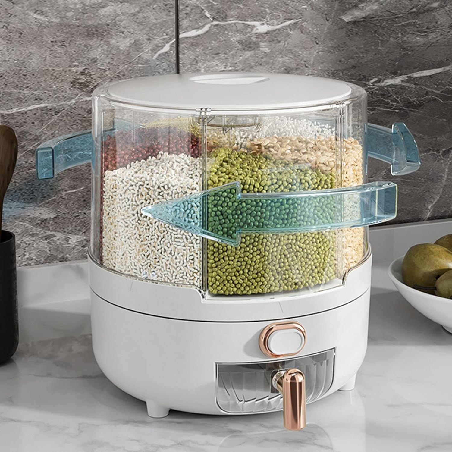 360° Rotating Airtight Grain Storage Container with 6 Compartments