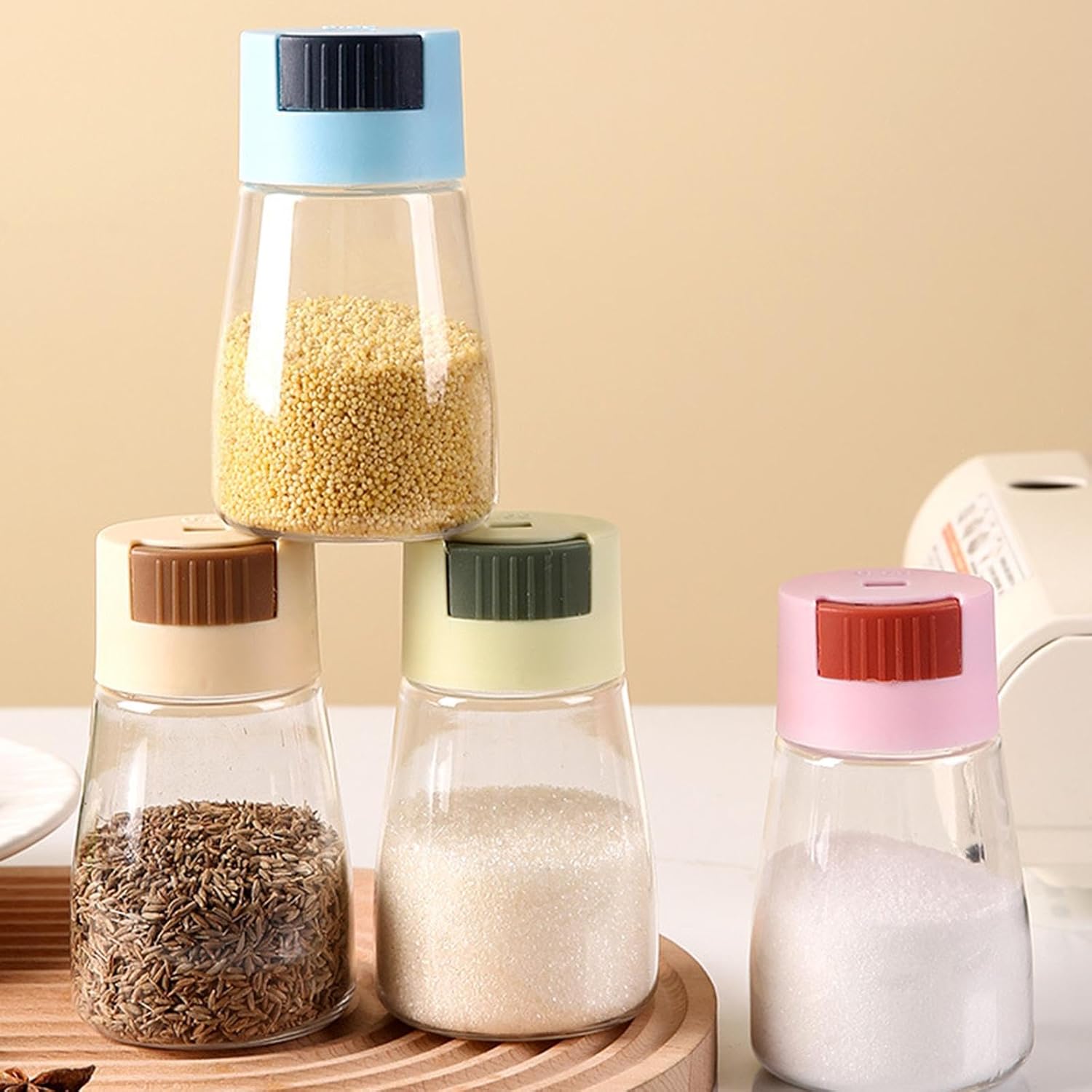 Multi-Purpose Transparent Spice Storage Bottle with Press Lid