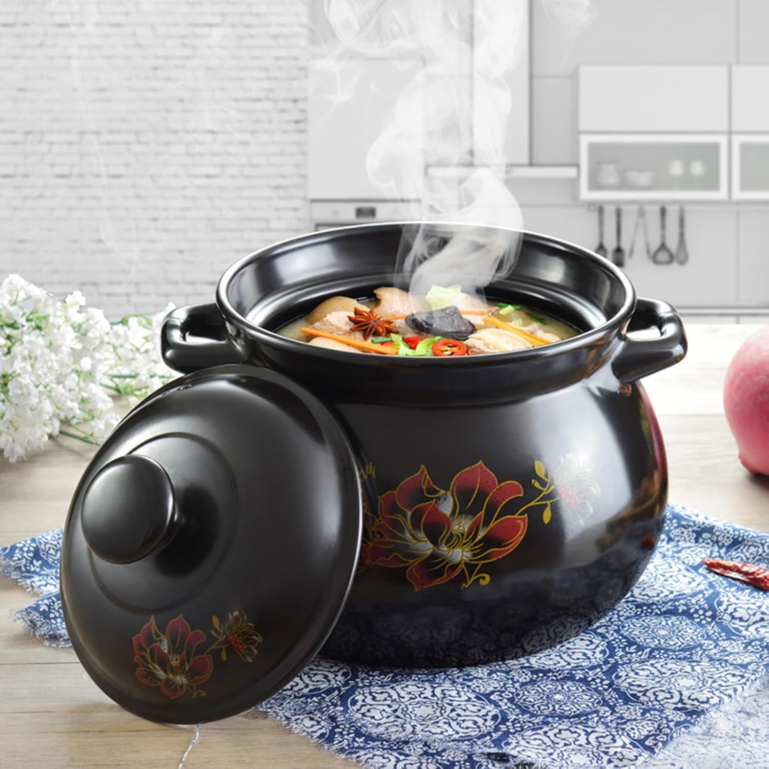 Ceramic Casserole Pot – Round Stoneware with Dual Handles