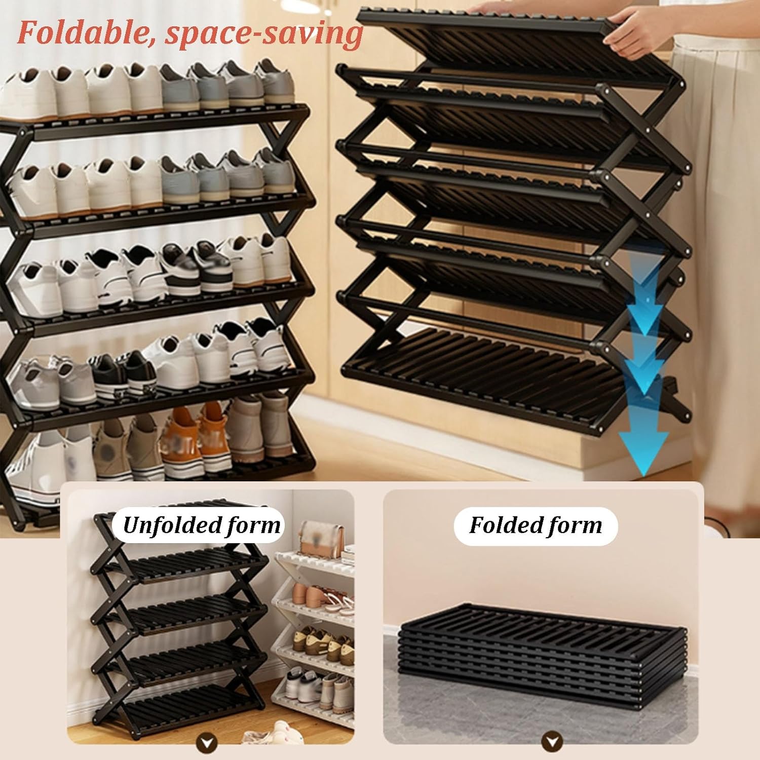 Foldable Space Saving Bamboo Multi Purpose Shoe Storage Rack