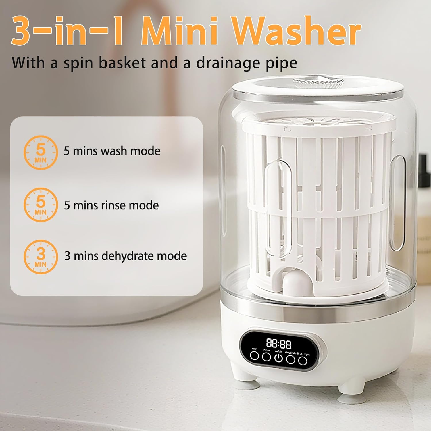 Automatic Portable Mini Washing Machine with Spin Basket