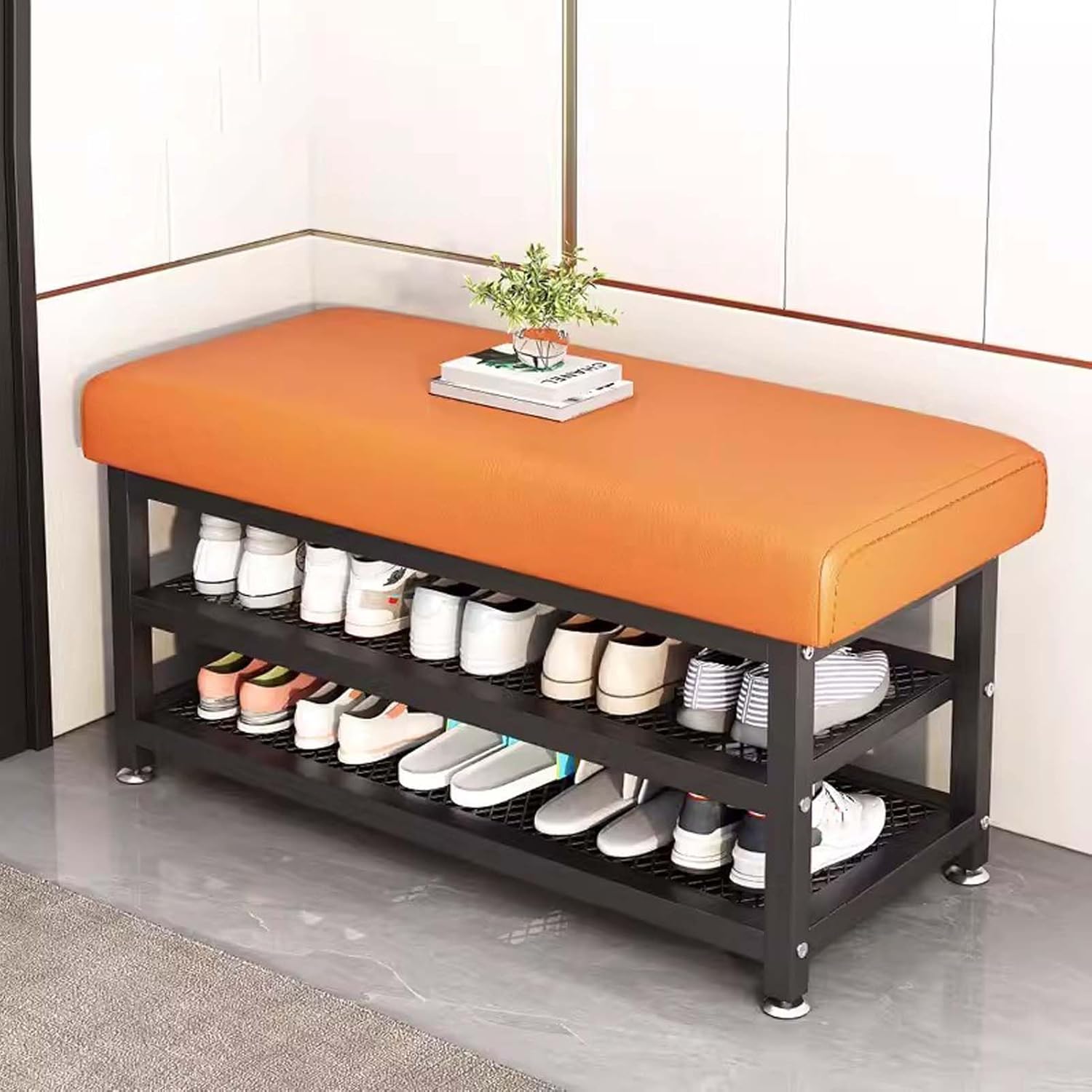 Multipurpose Metal Shoe Bench with Microfiber Leather Seat