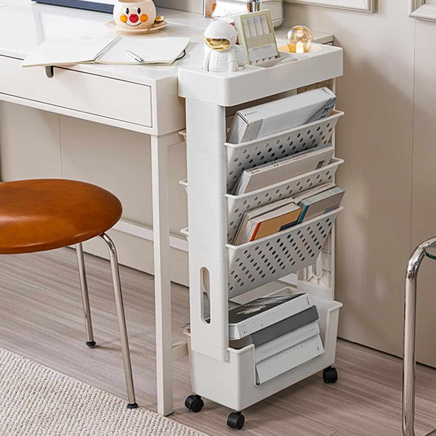 Multi Purpose Space Saving Dual Access Book Stationery Organizer with Wheels