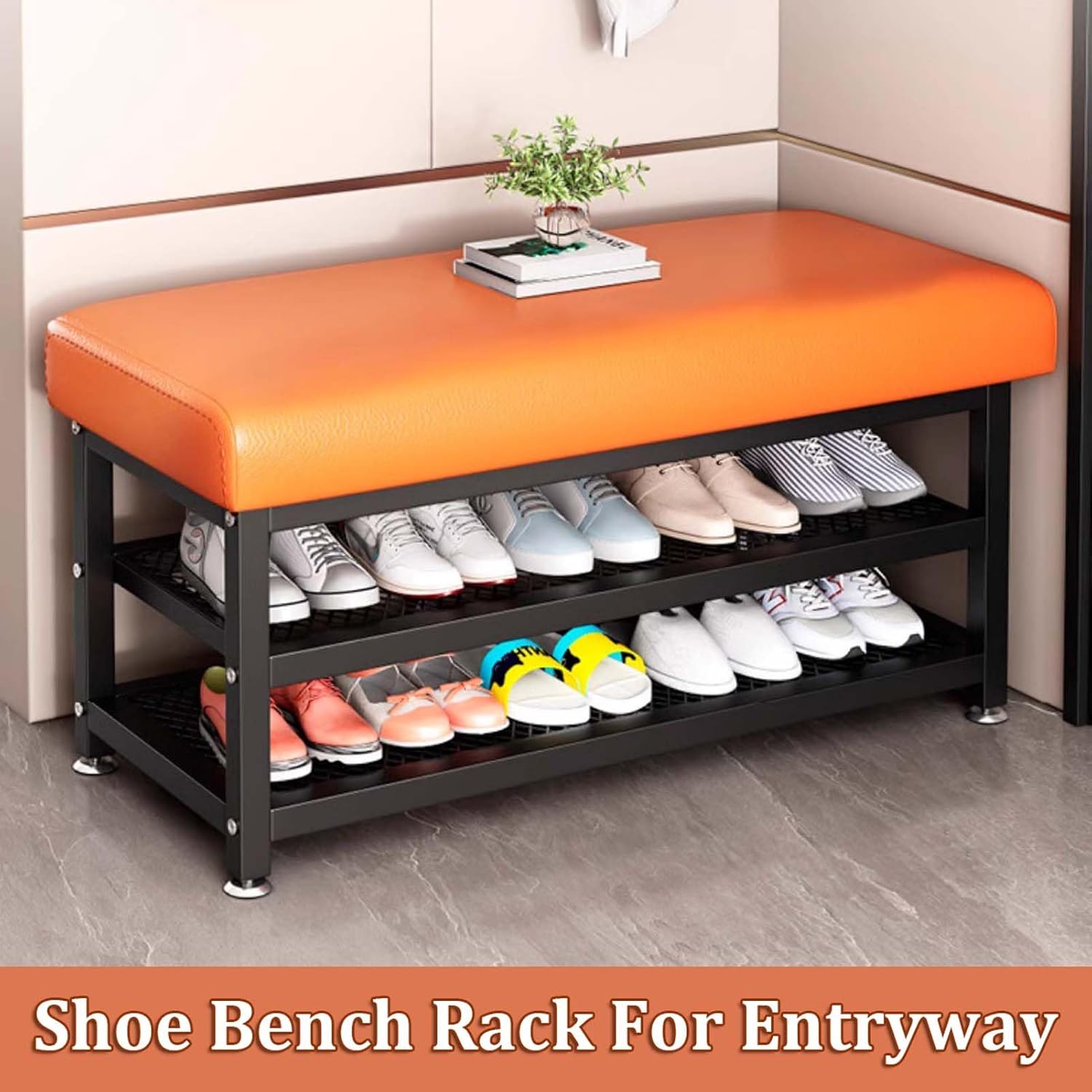 Multipurpose Metal Shoe Bench with Microfiber Leather Seat