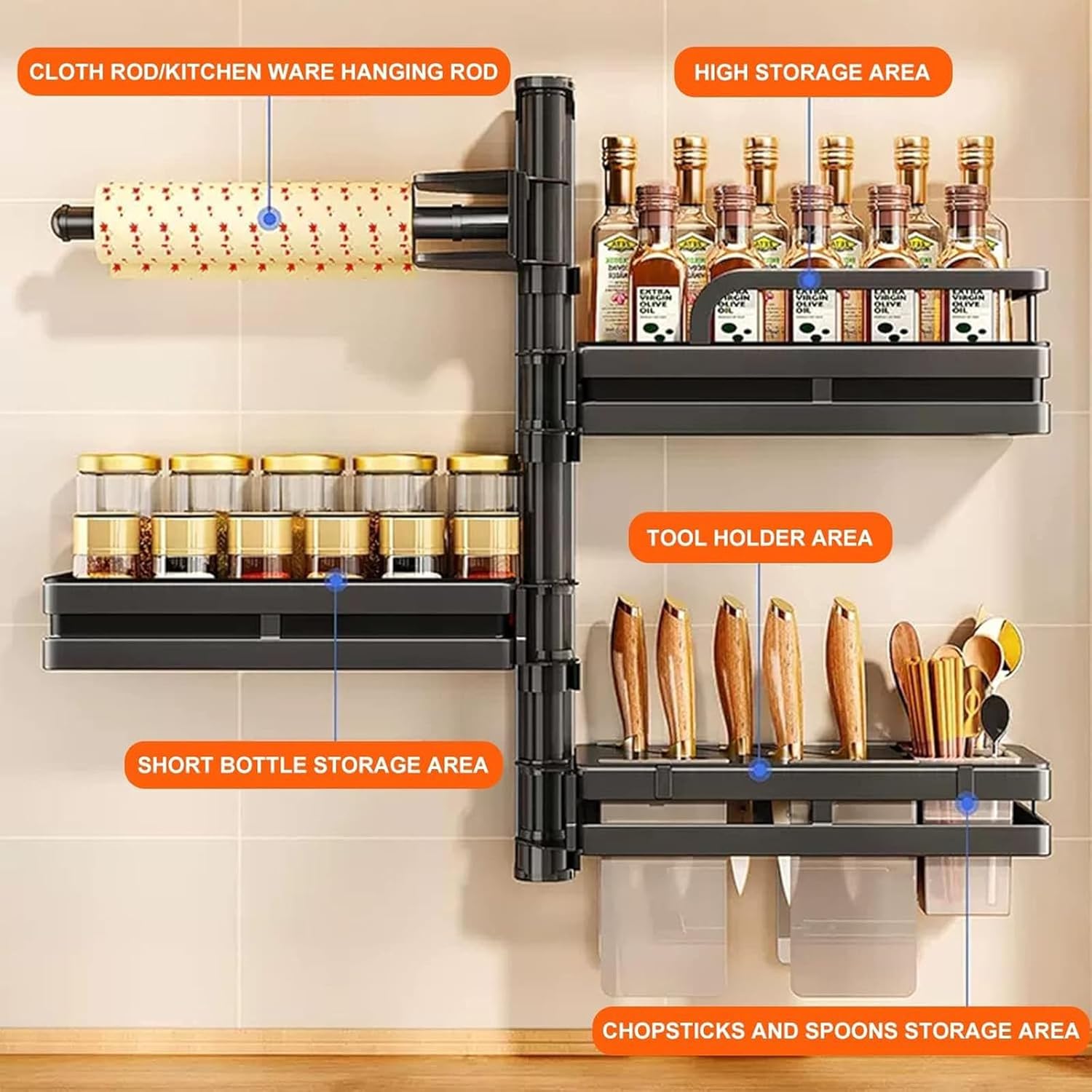 5 Level Multipurpose Wall Mounted Kitchenware Holder