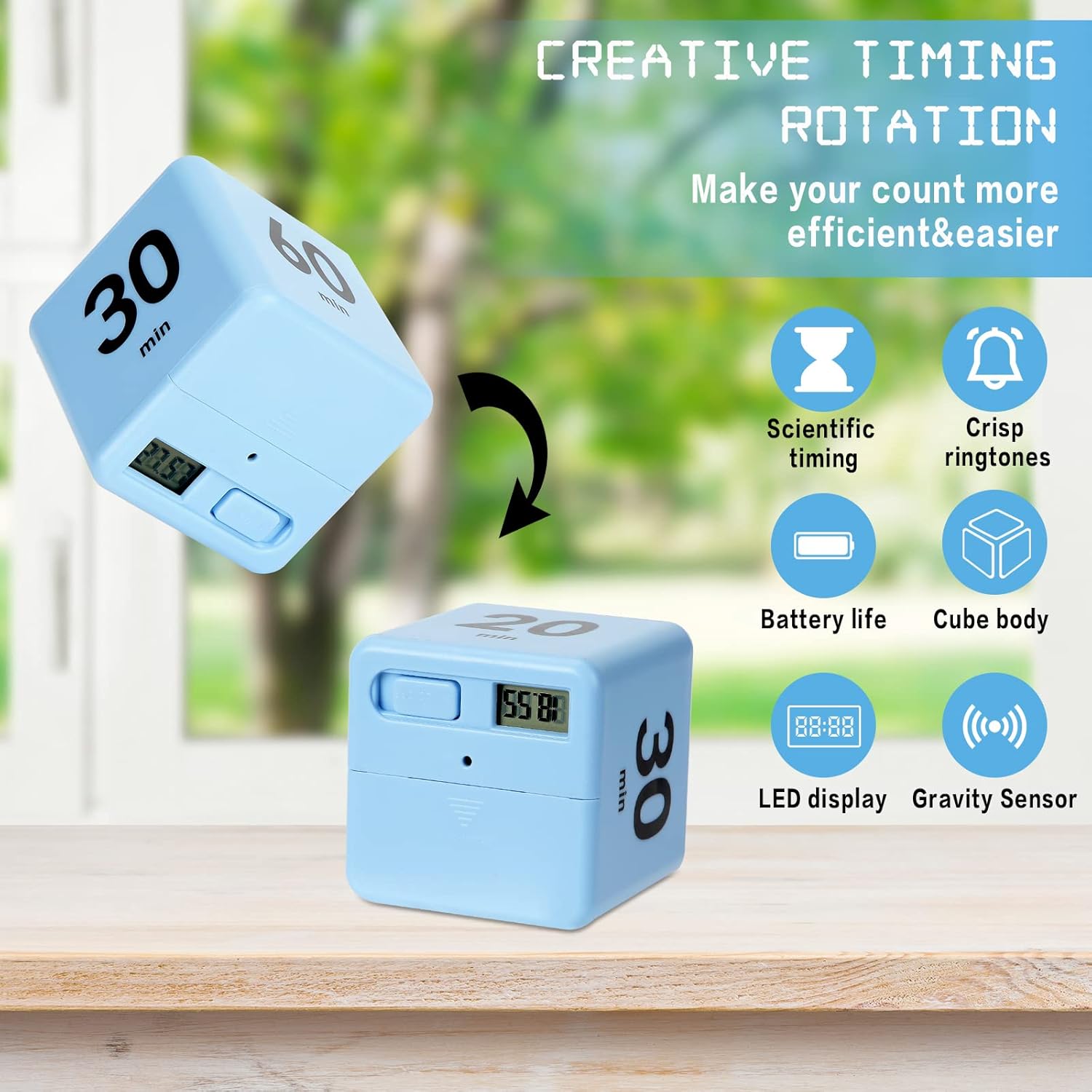 HOMERO Smart Cube Timer with Gravity Sensor (15-60 Minutes)