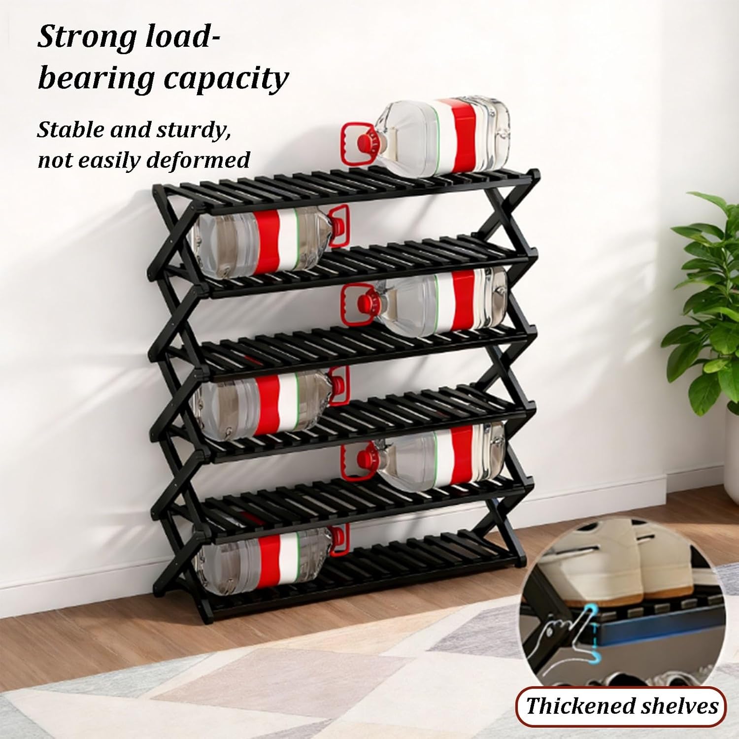 Foldable Space Saving Bamboo Multi Purpose Shoe Storage Rack