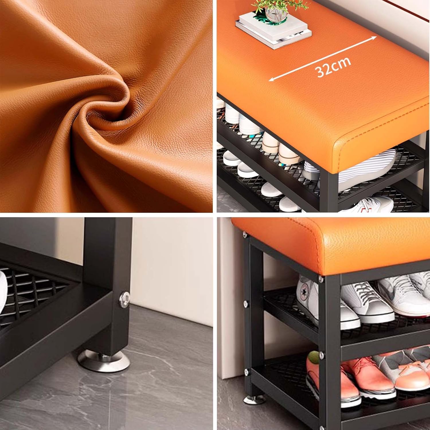 Multipurpose Metal Shoe Bench with Microfiber Leather Seat