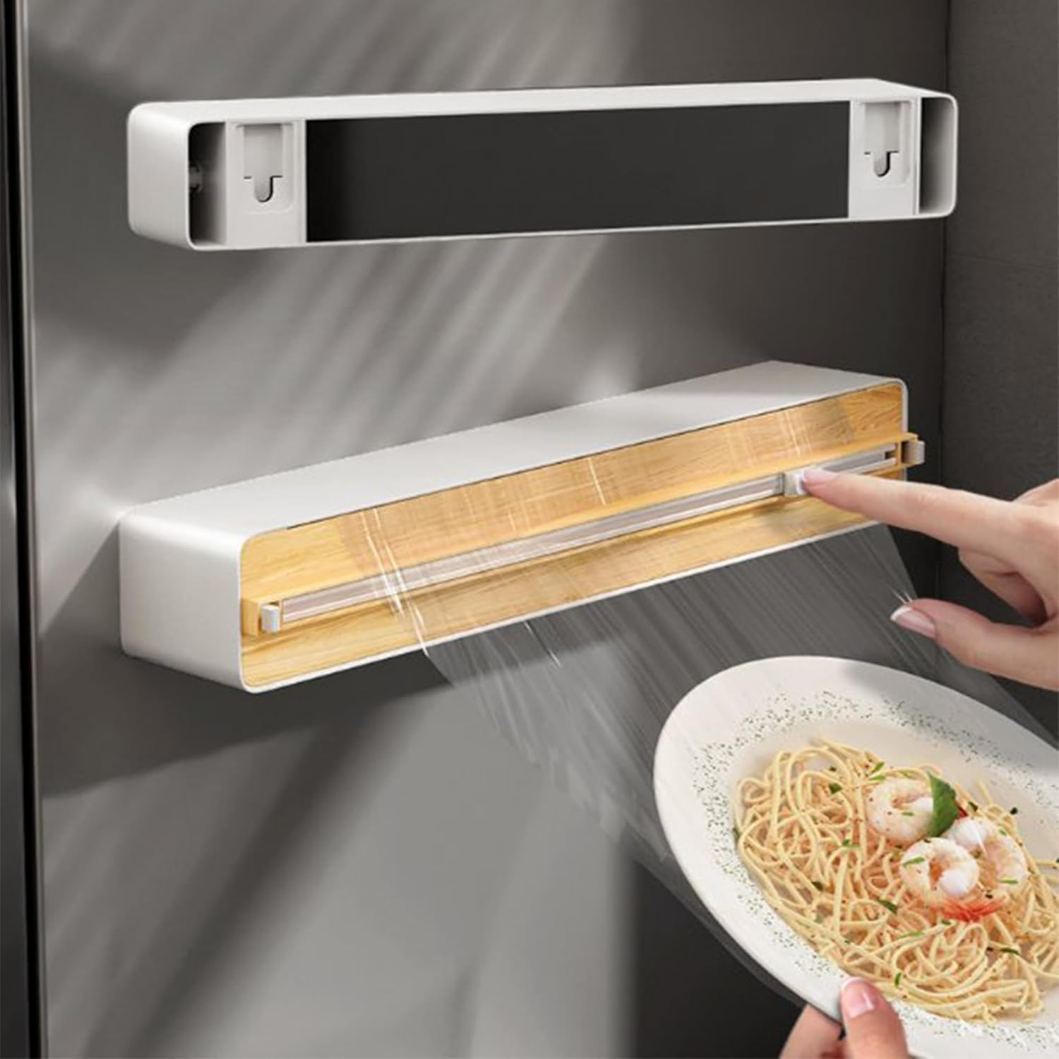 Refillable Plastic Wrap Dispenser With Two Way Sliding Cutter