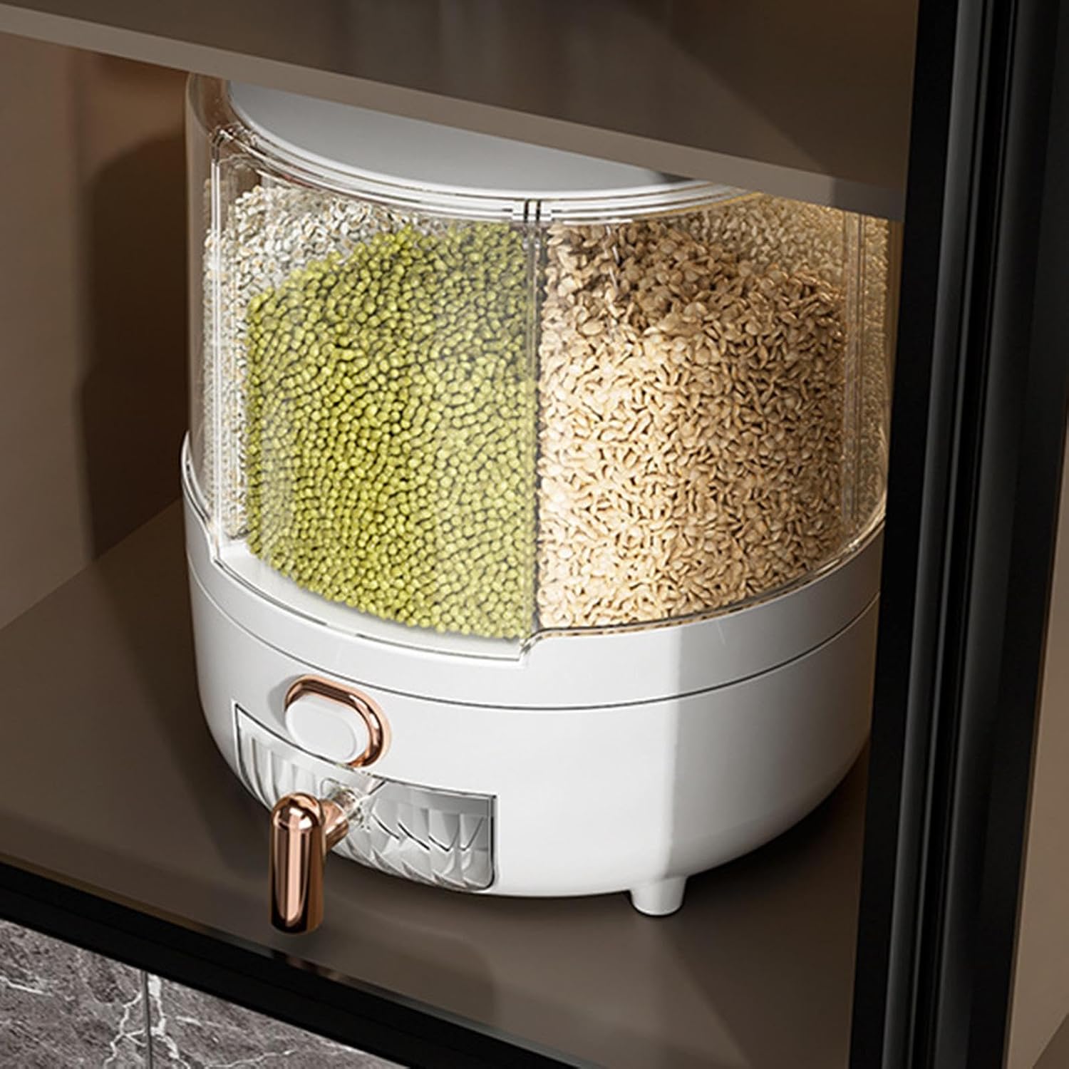 360° Rotating Airtight Grain Storage Container with 6 Compartments