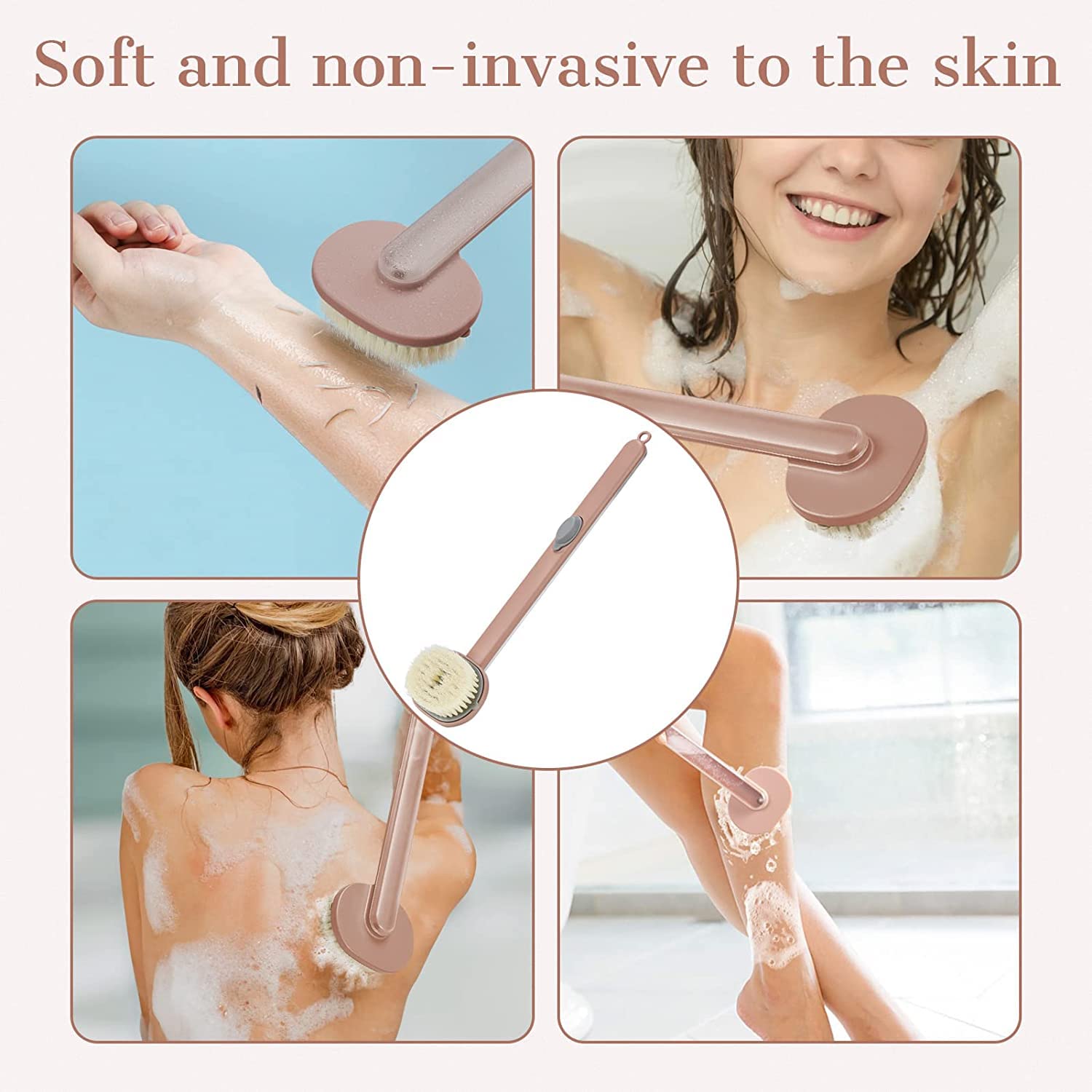Soft Bristle Refillable Shower Bath Brush with Soap Dispenser