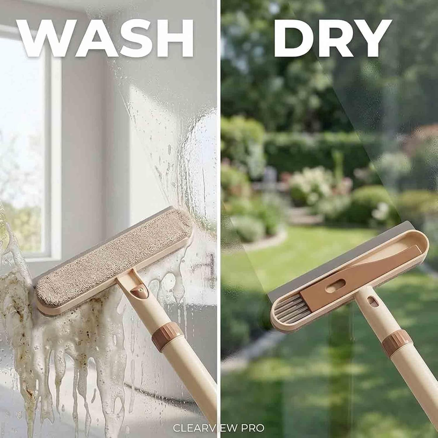 Multifunction Extendable Handle Glass Cleaning Brush with Hidden Crevice Brush